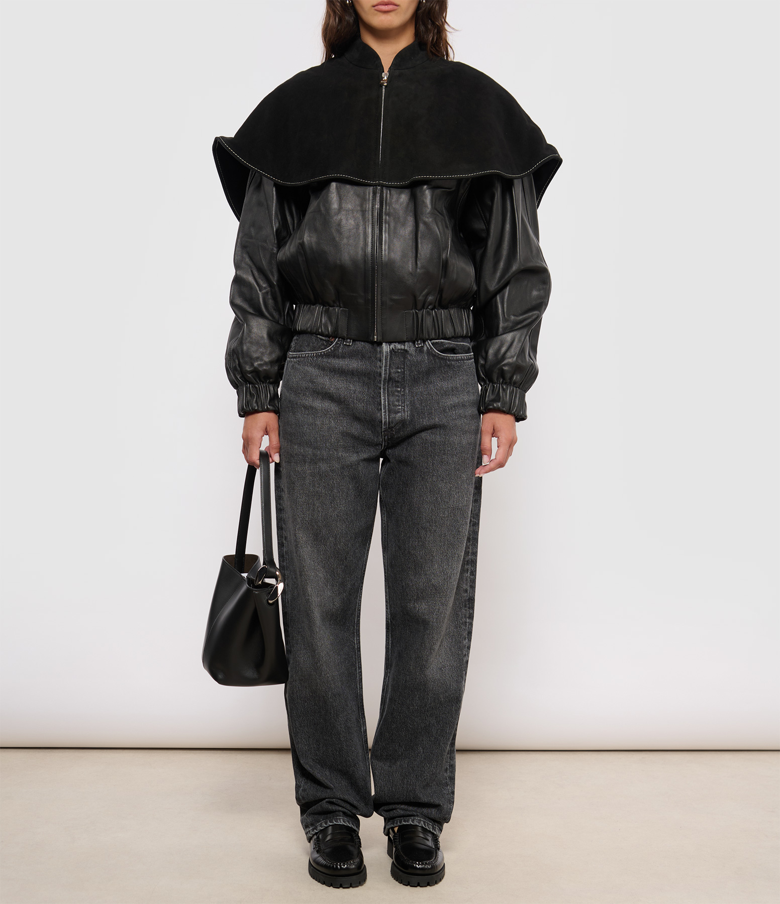 Black Oversized Collar Bomber Jacket
