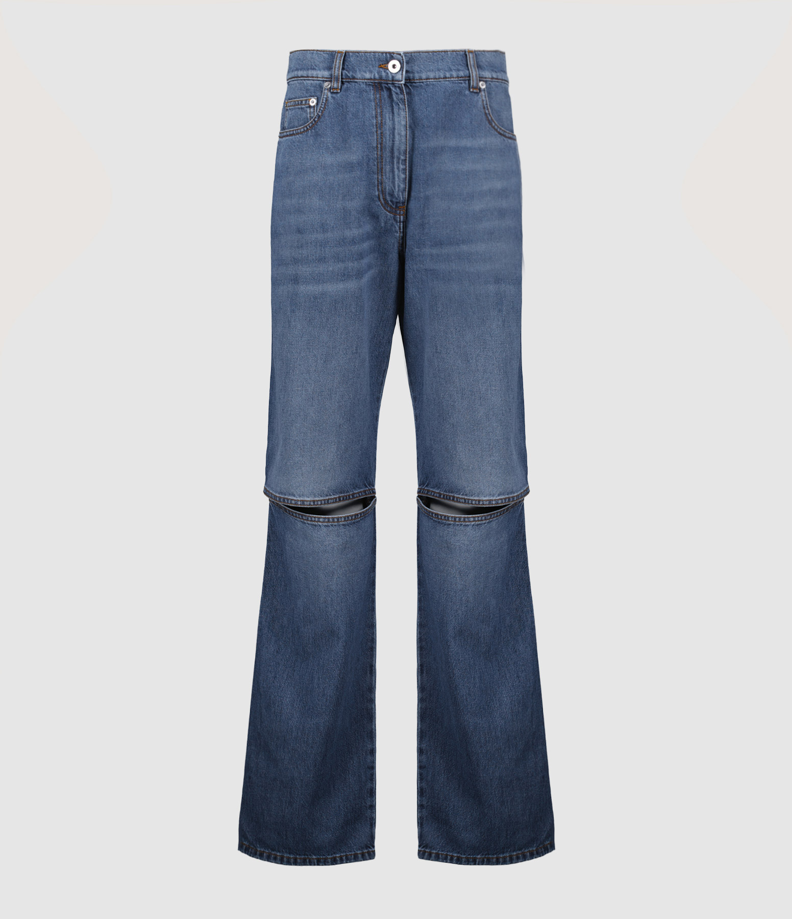 Blue Cut-Out Knee-Length Bootcut Jeans