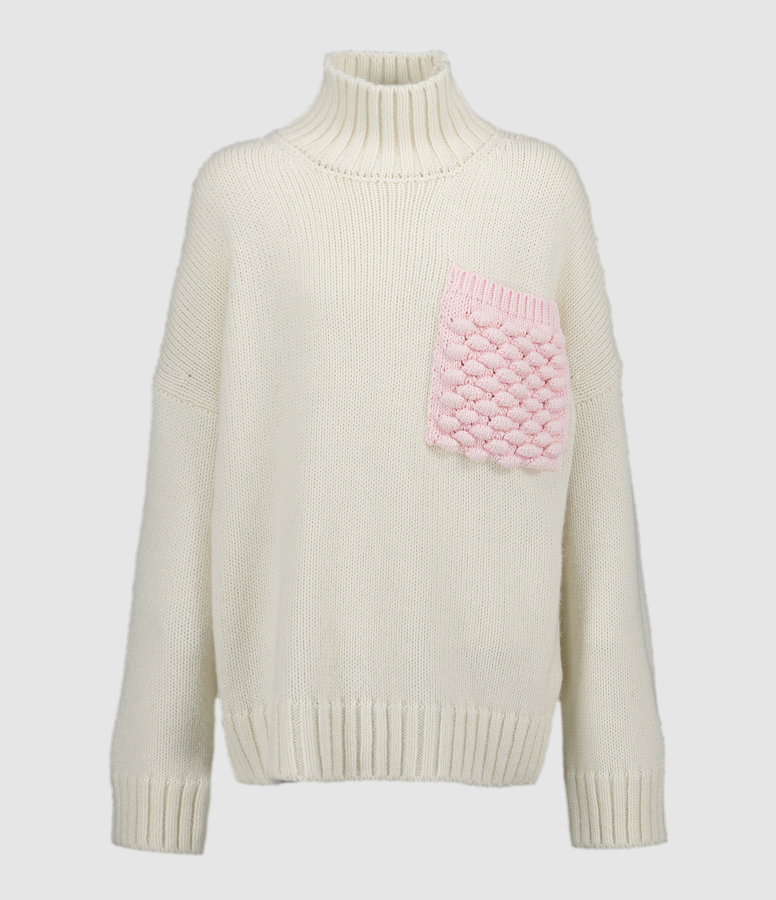 White Textured Patch Pocket Turtleneck Jumper