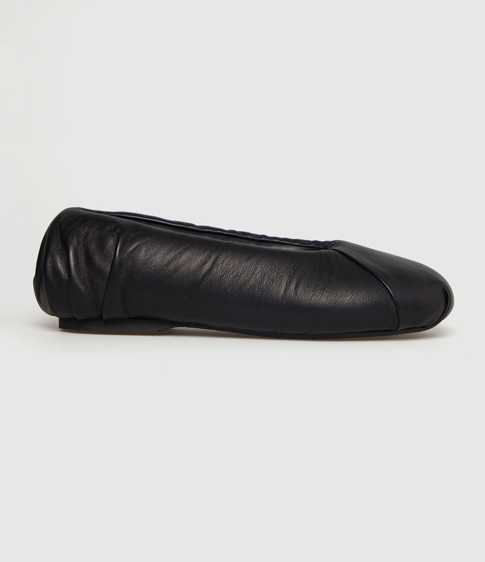 Black Leather Puffy Ballet Flats