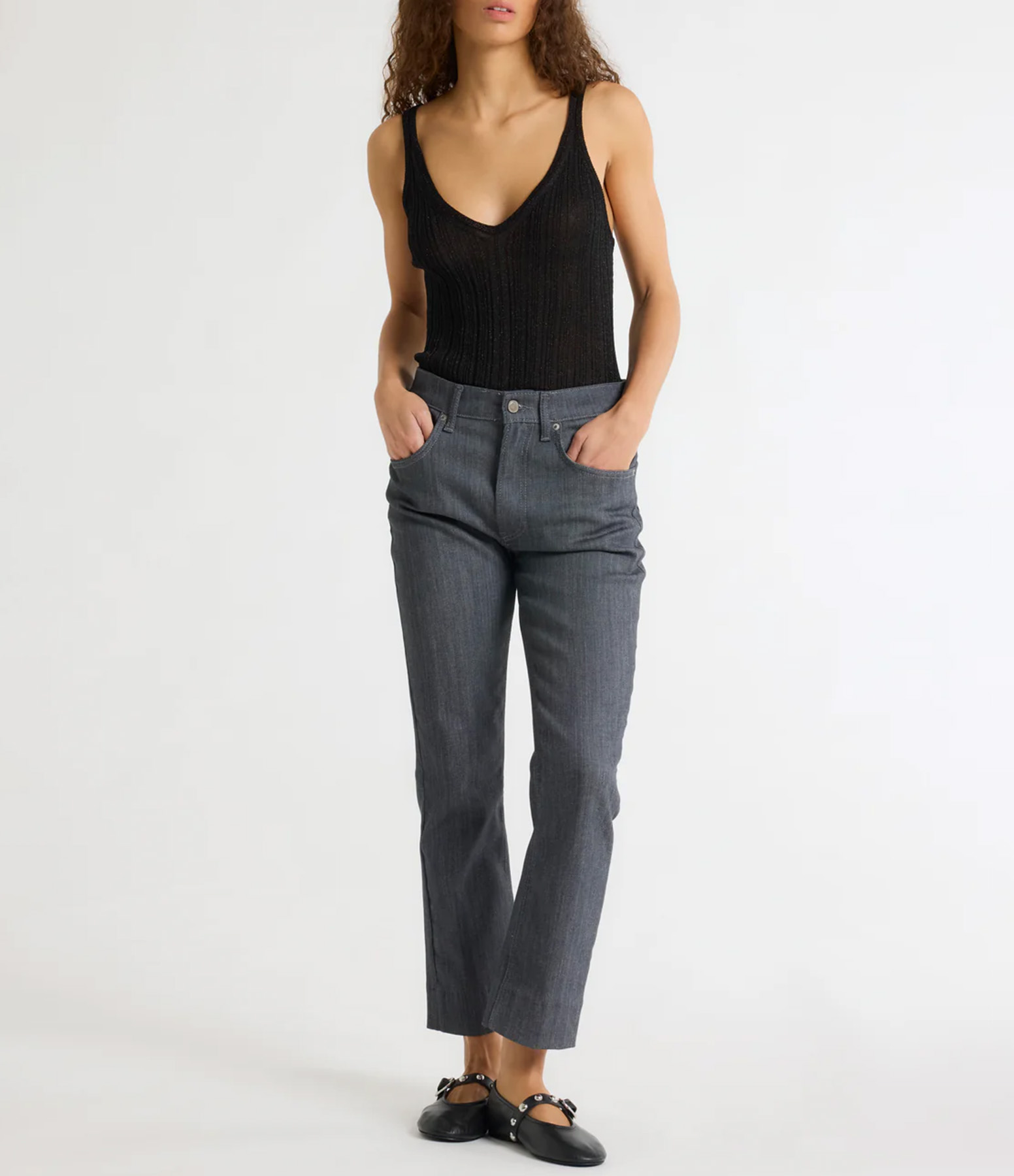 Black tank top with thin straps