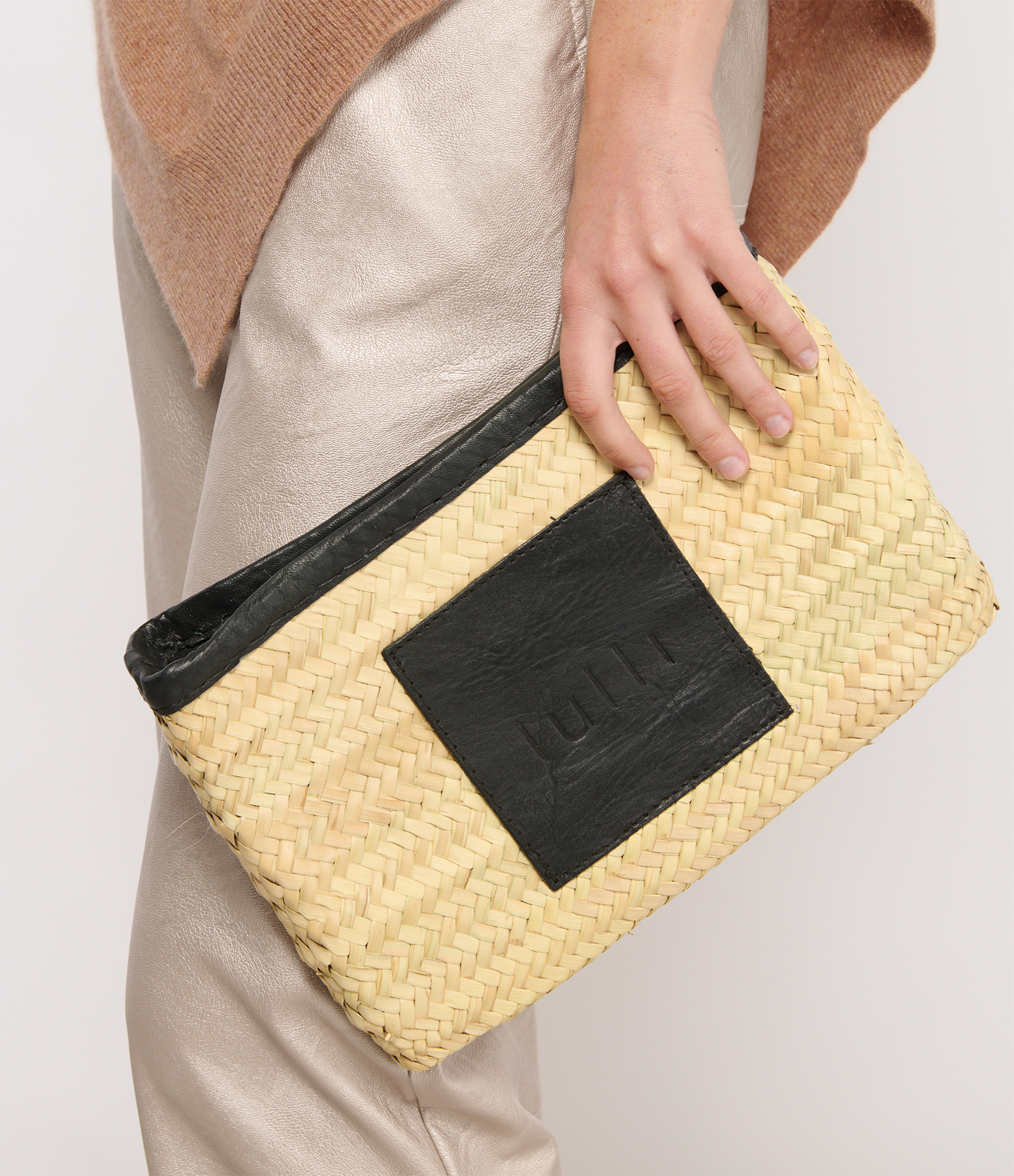 Lulli Black Raffia Clutch Bag