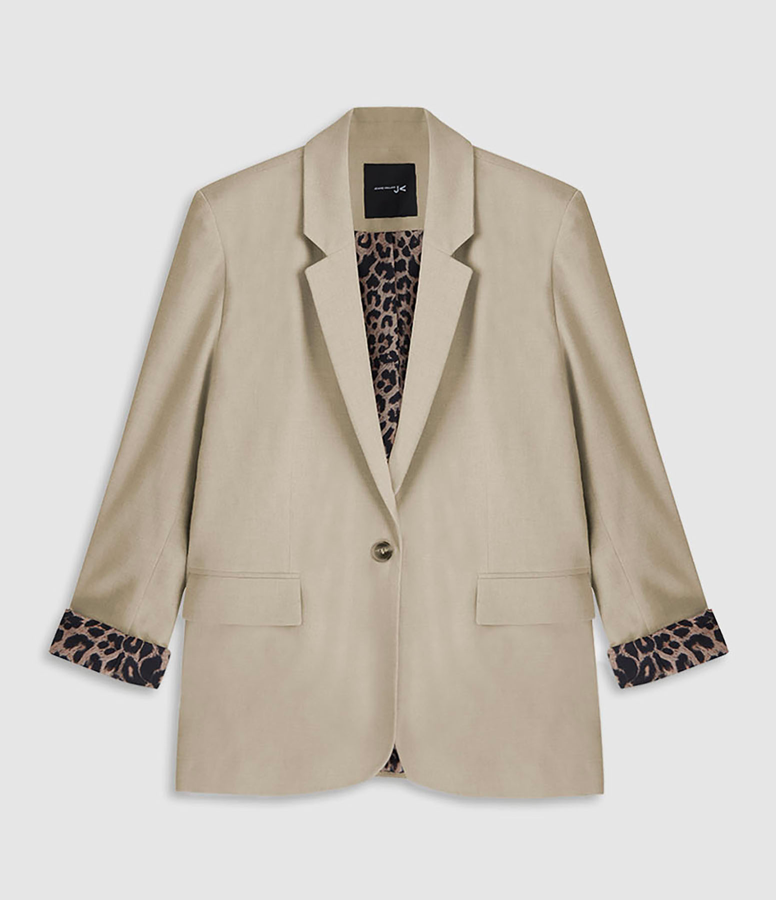 Kenzo Beige Twill Blazer with Leopard-Print Lining
