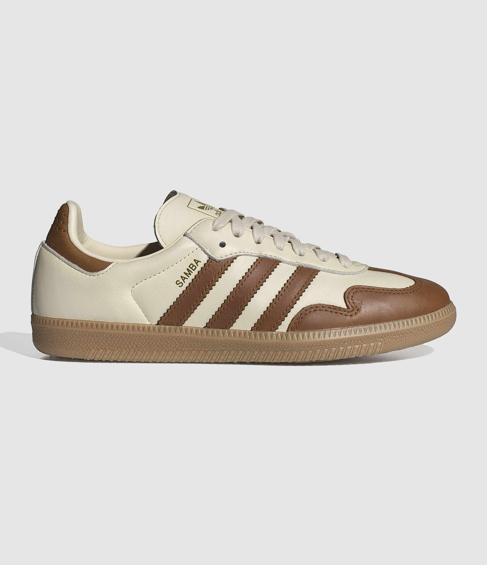 Samba OG W Wonder White/Dusky Bronze/Gold Metallic trainers.