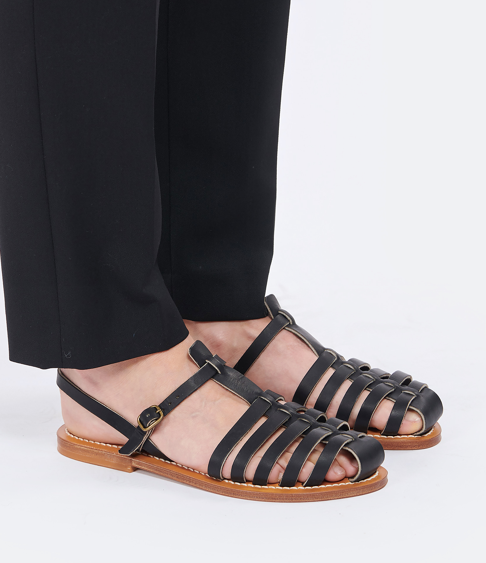 Adrien Leather Sandals in Pul Noir