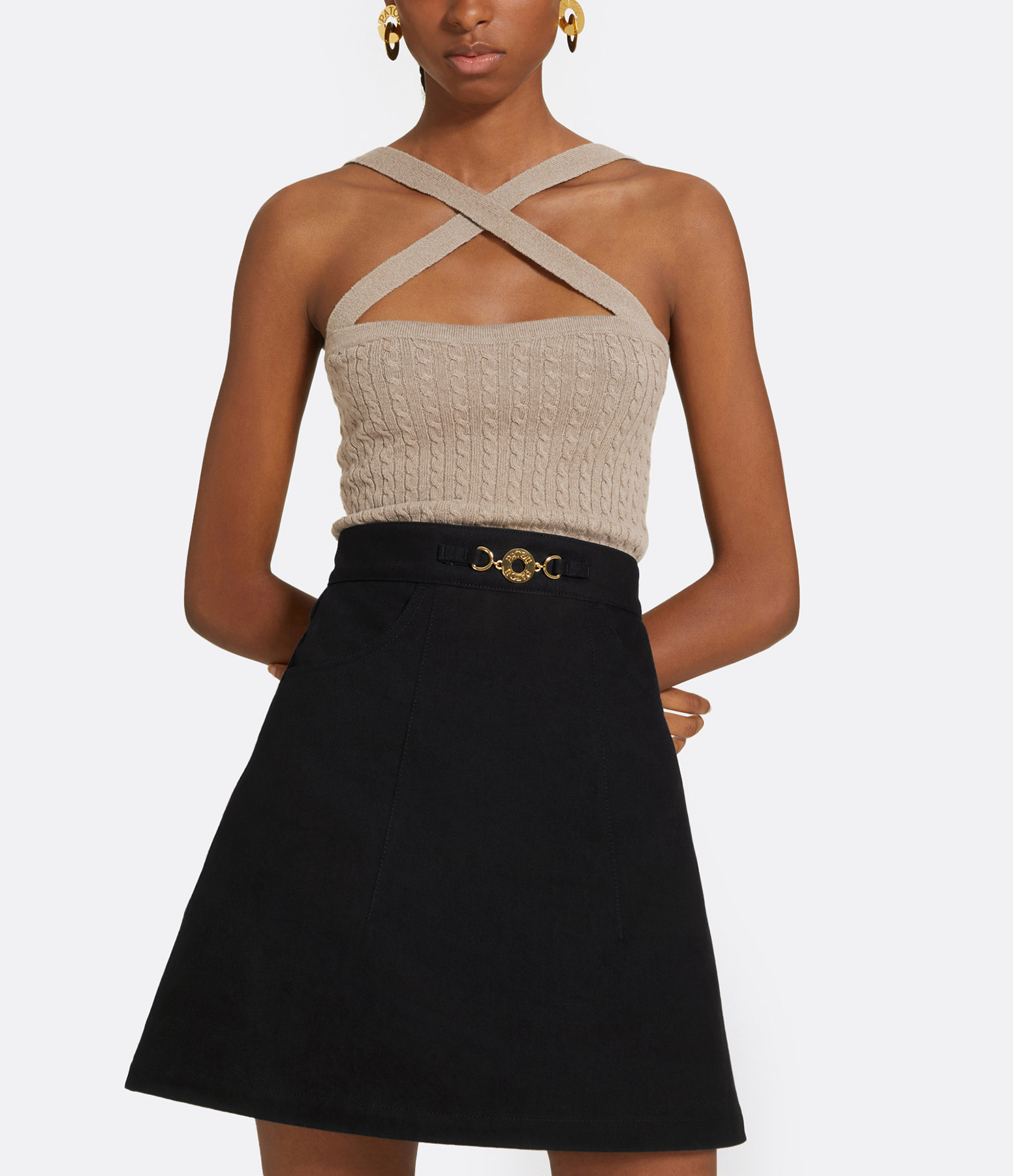Beige Parchment-Coloured Cashmere-Blend Cross-Over Top