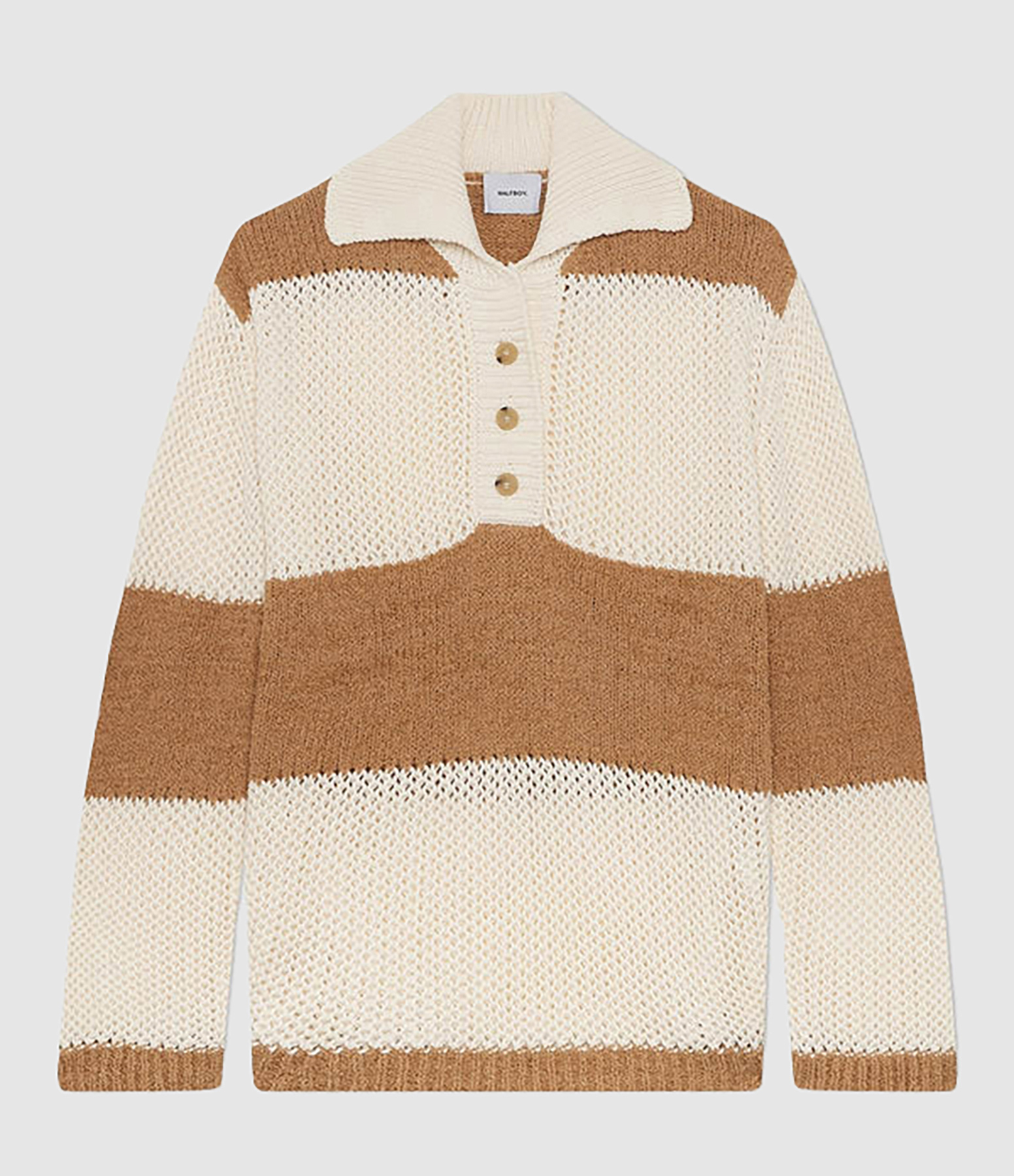 Sand-Coloured Striped Knitted Jumper