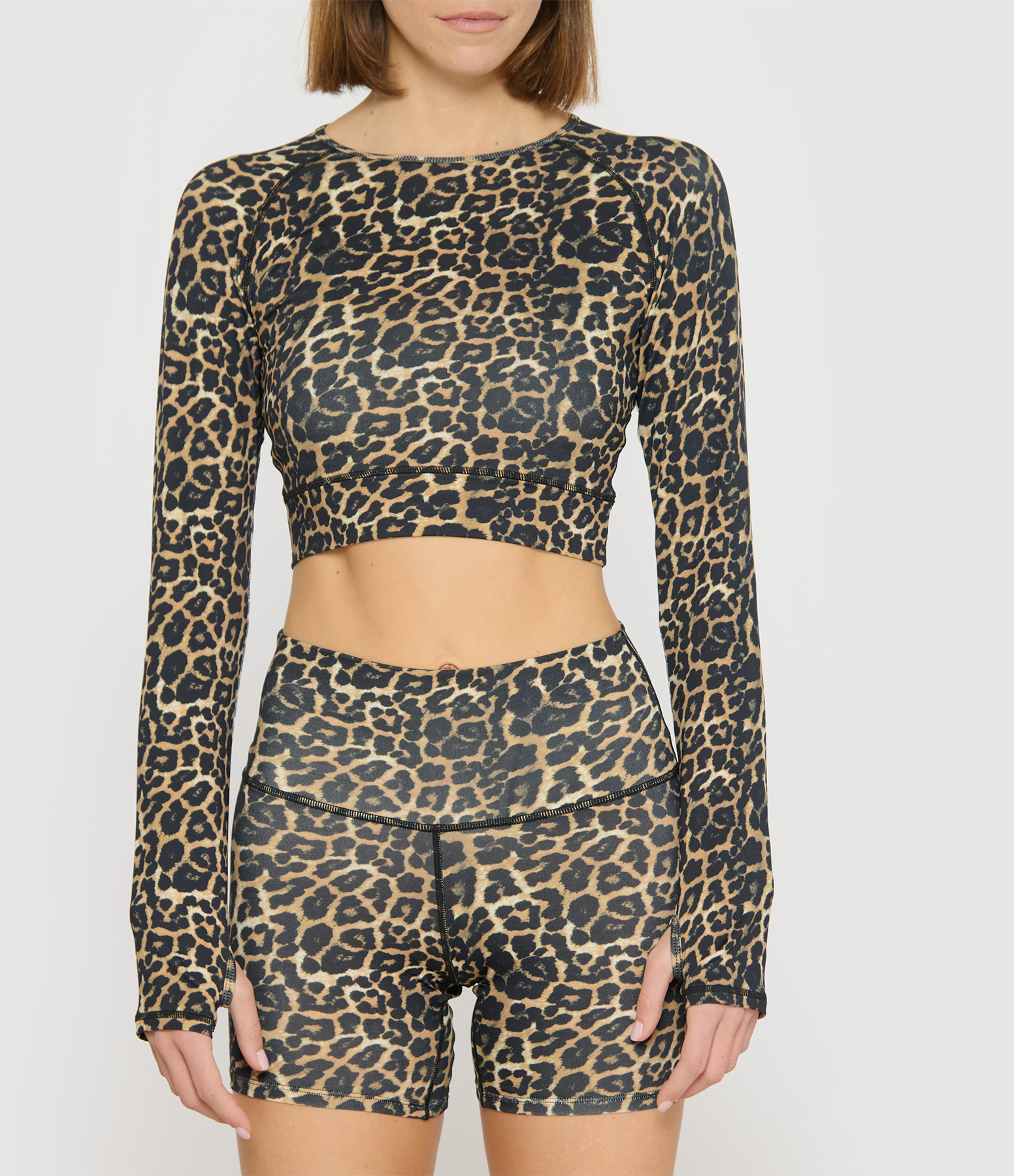 Leopard-Print Long-Sleeved Yoga T-Shirt