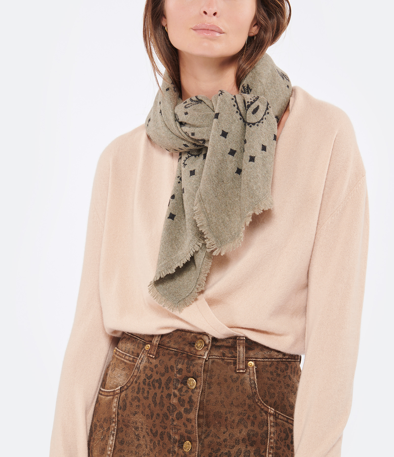 Hachiko Bico Cashmere Scarf in Heathered Khaki