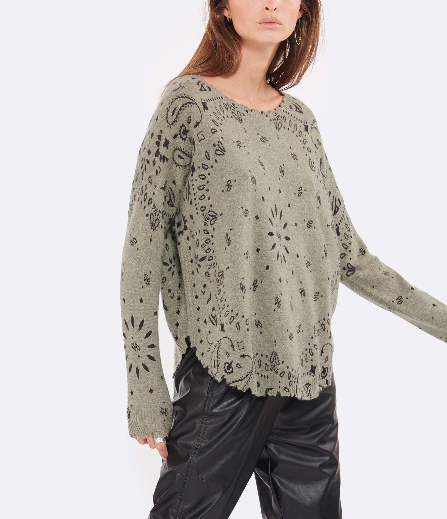 Mela Bandana Cashmere Jumper in Heathered Khaki