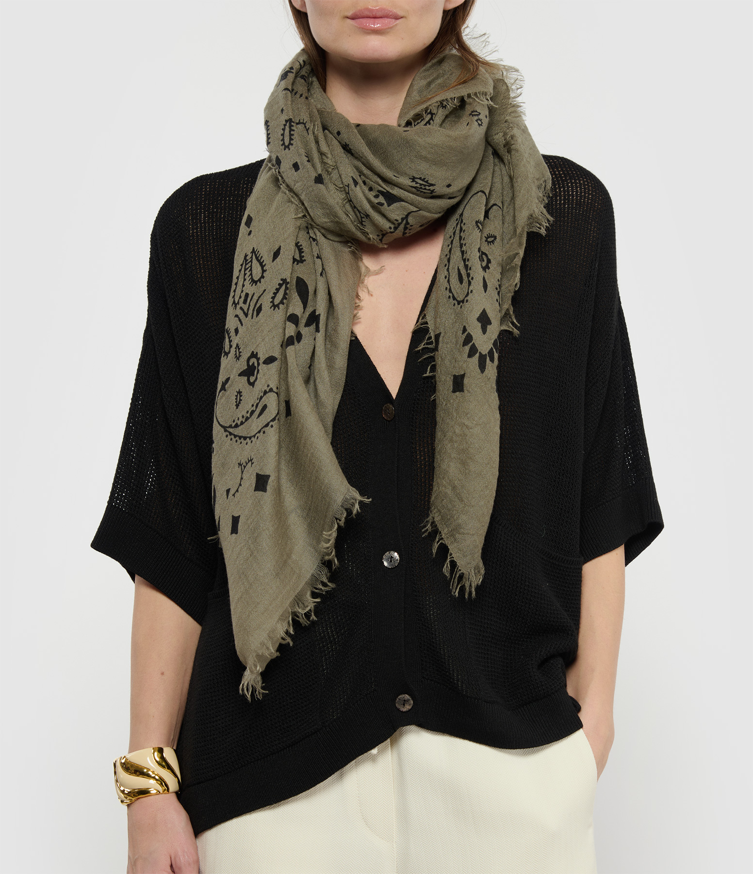 Effy Bandana Scarf in Heathered Khaki