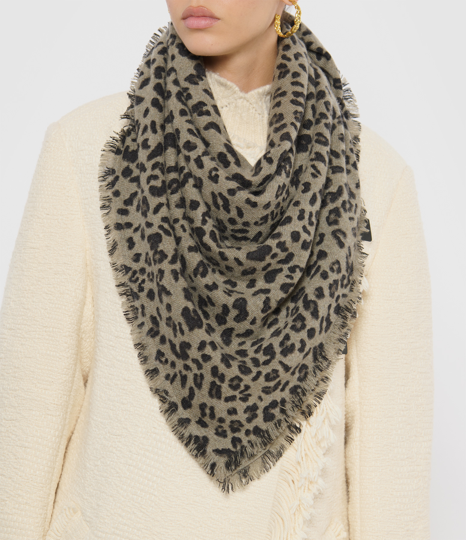 Hachiko Leopard Khaki China Scarf