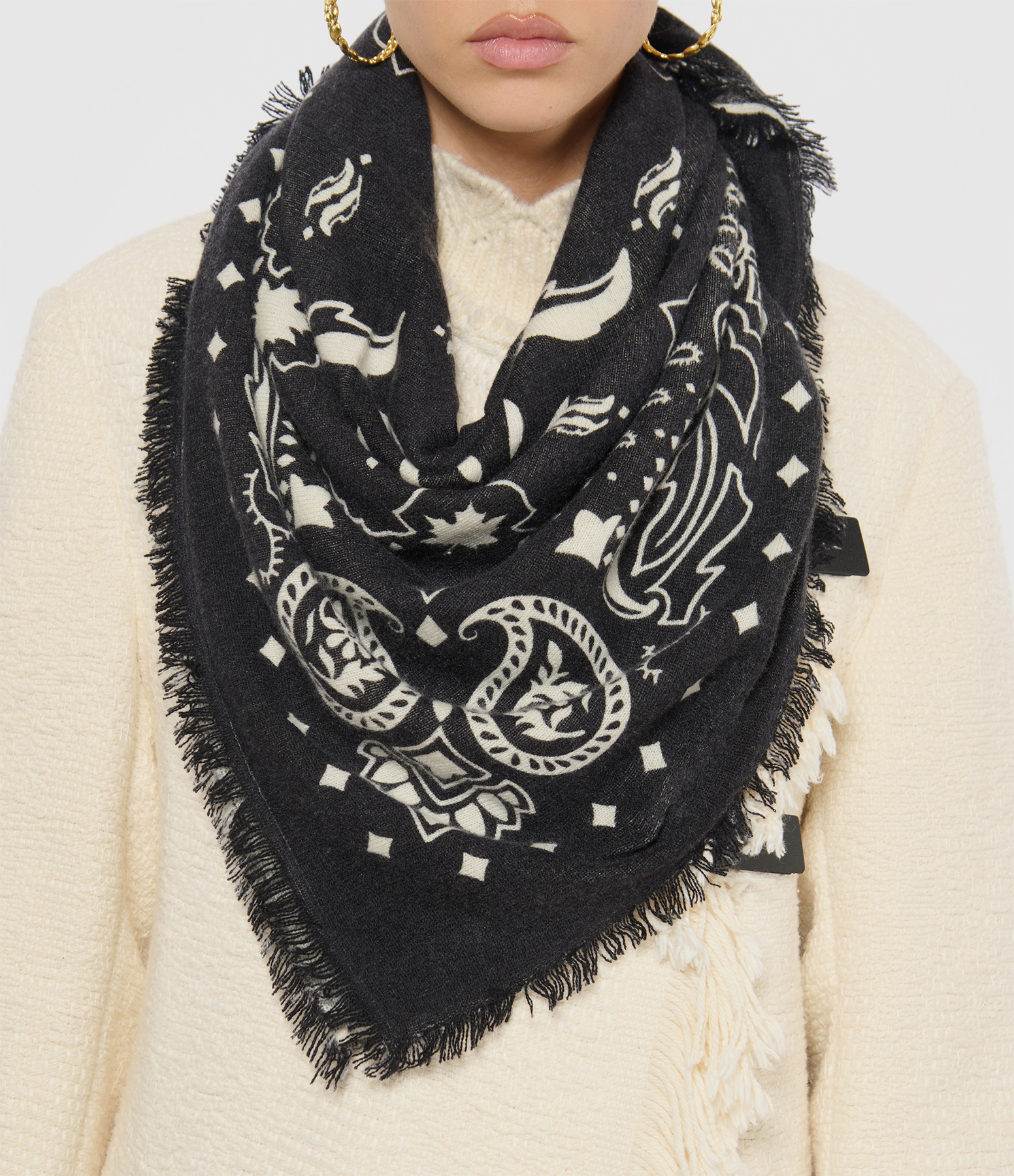 Hachiko Feather Black and White Scarf