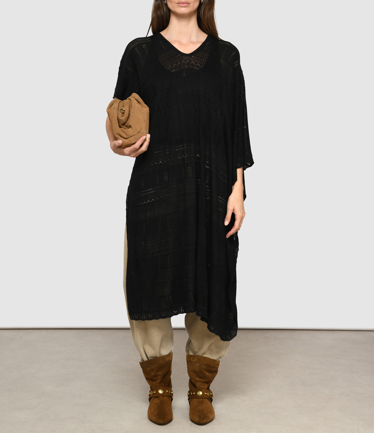 Melania Black Openwork Cape
