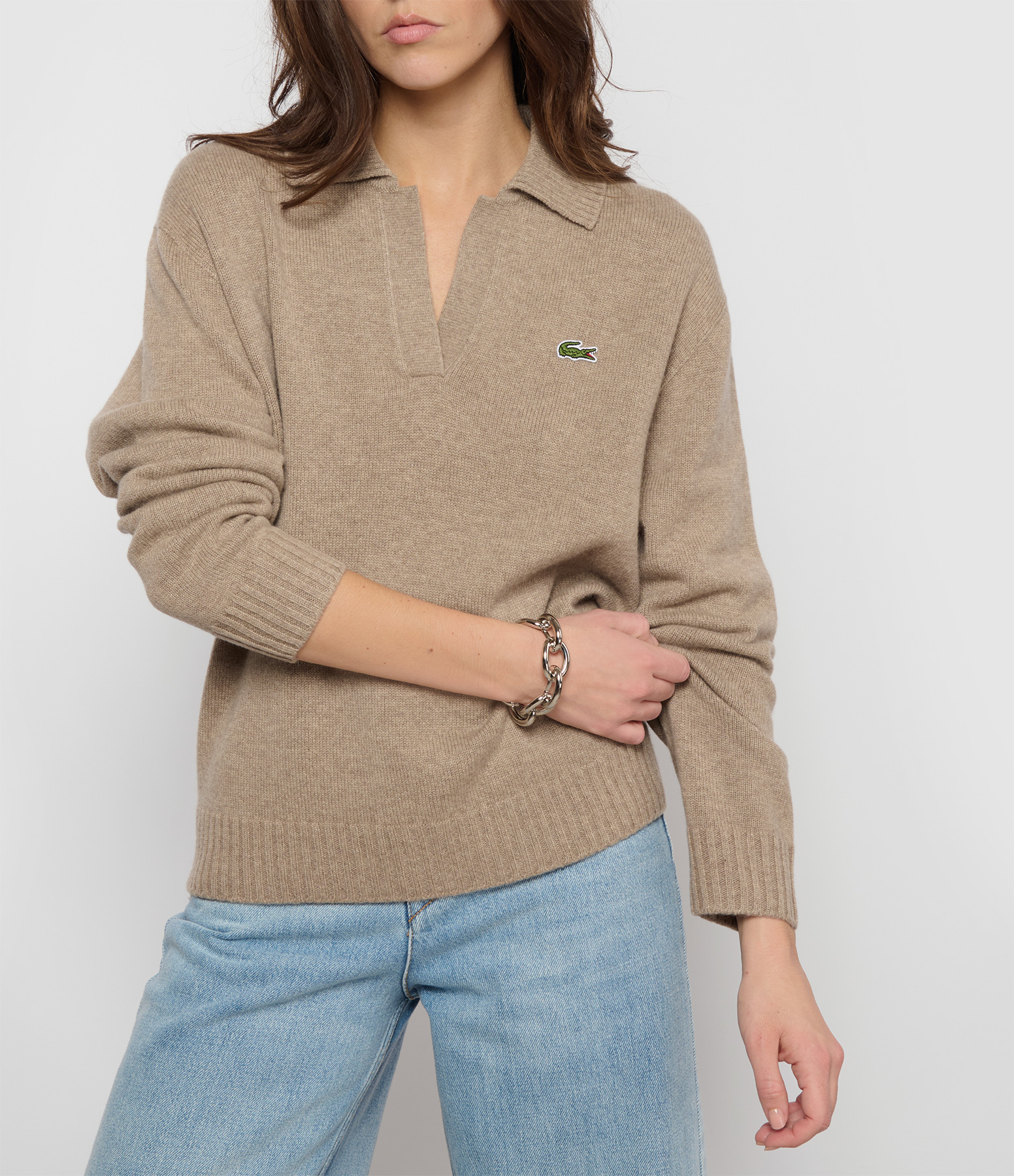 Beige Cashmere Polo-Neck Jumper