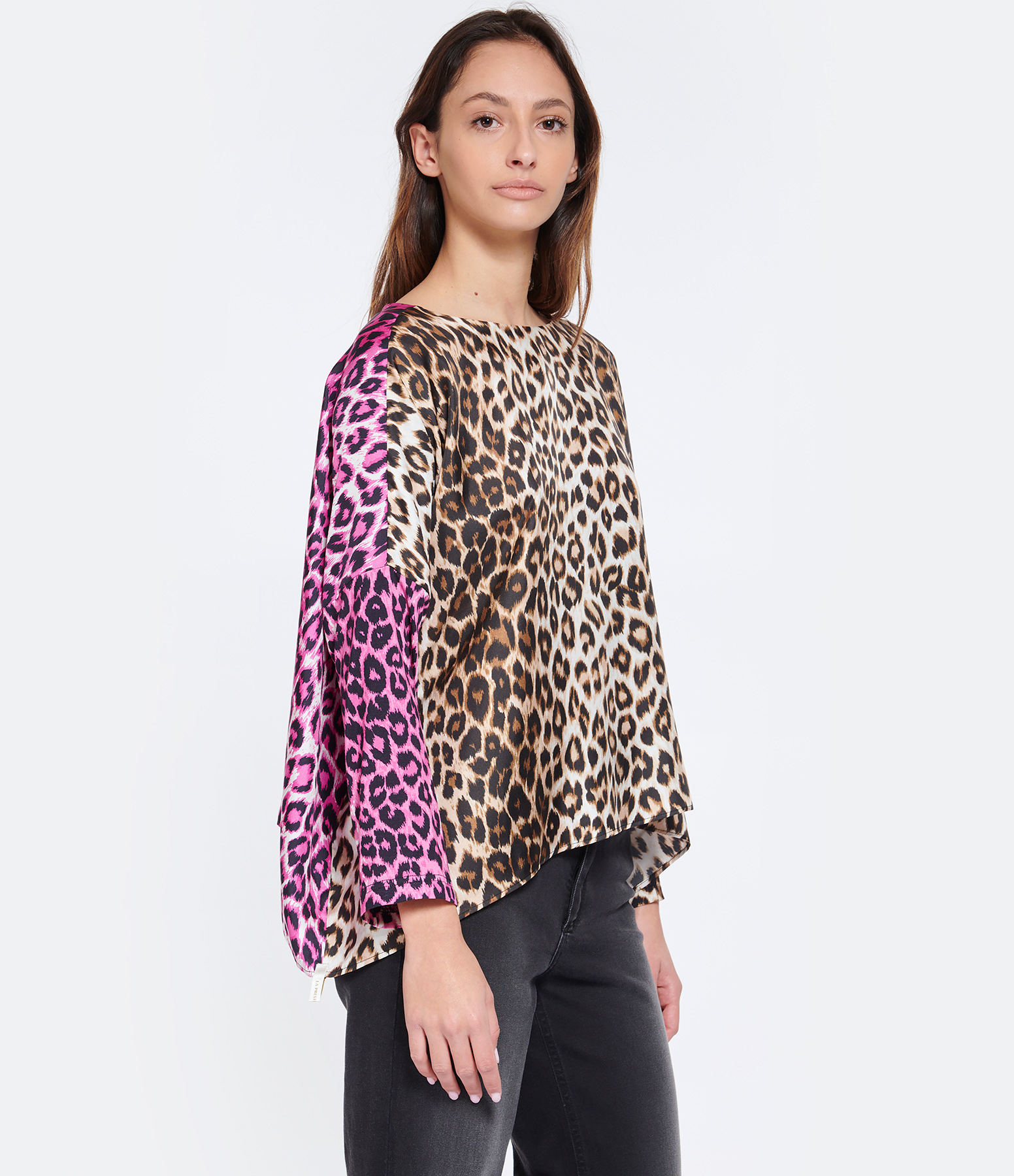 Janine Blouse in Pink Panther Print Silk Blend, Exclusive to Lulli