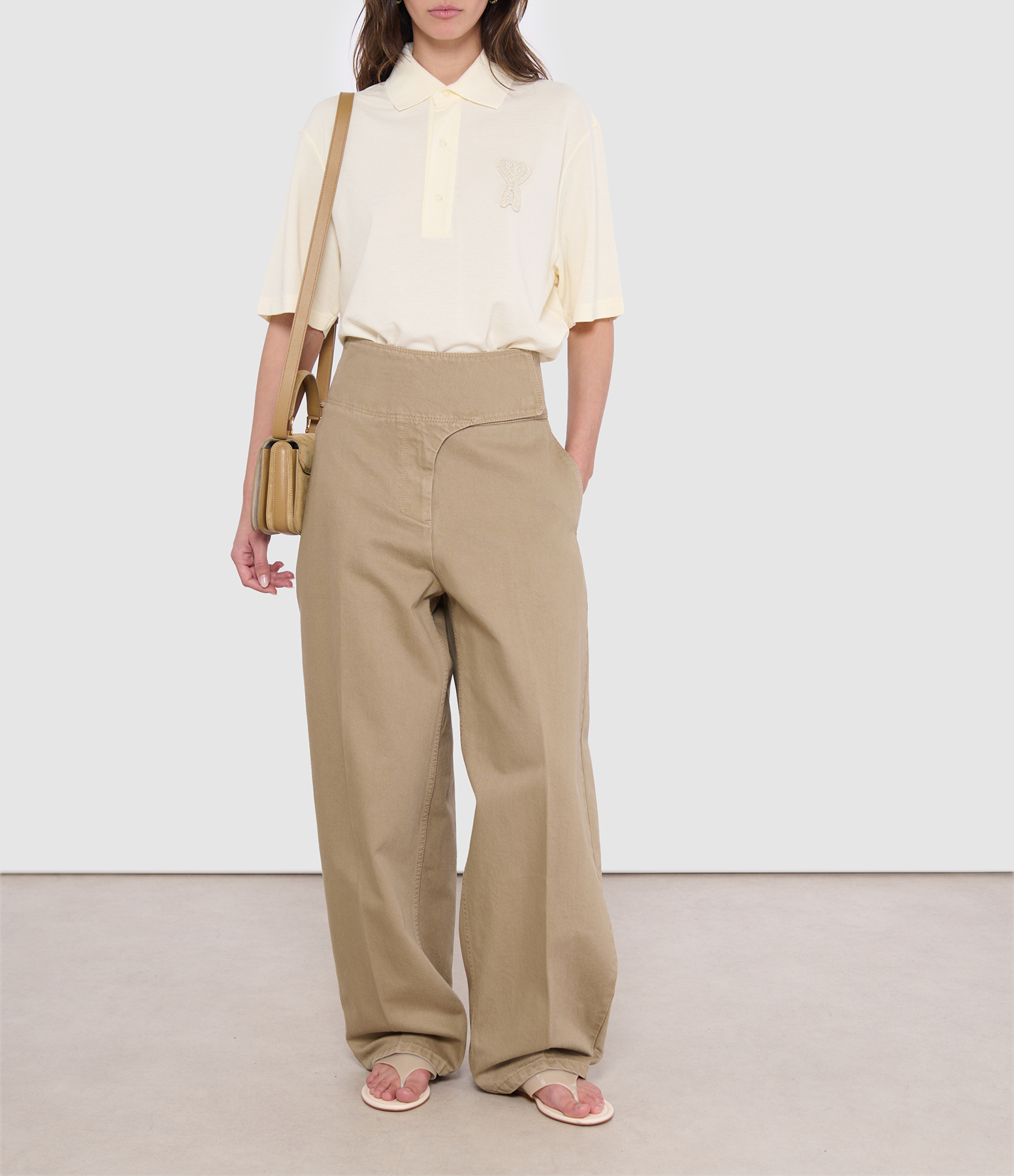 Beige Taupe Wrapped Belted Balloon-Fit Trousers
