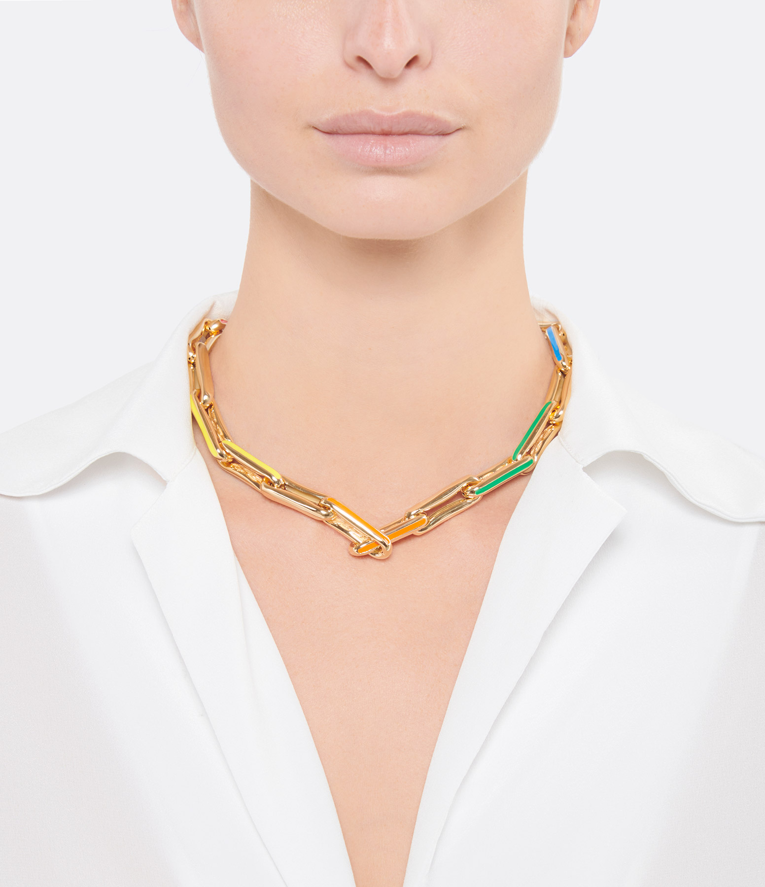 Wide Rainbow Enamel Necklace in Yellow Gold