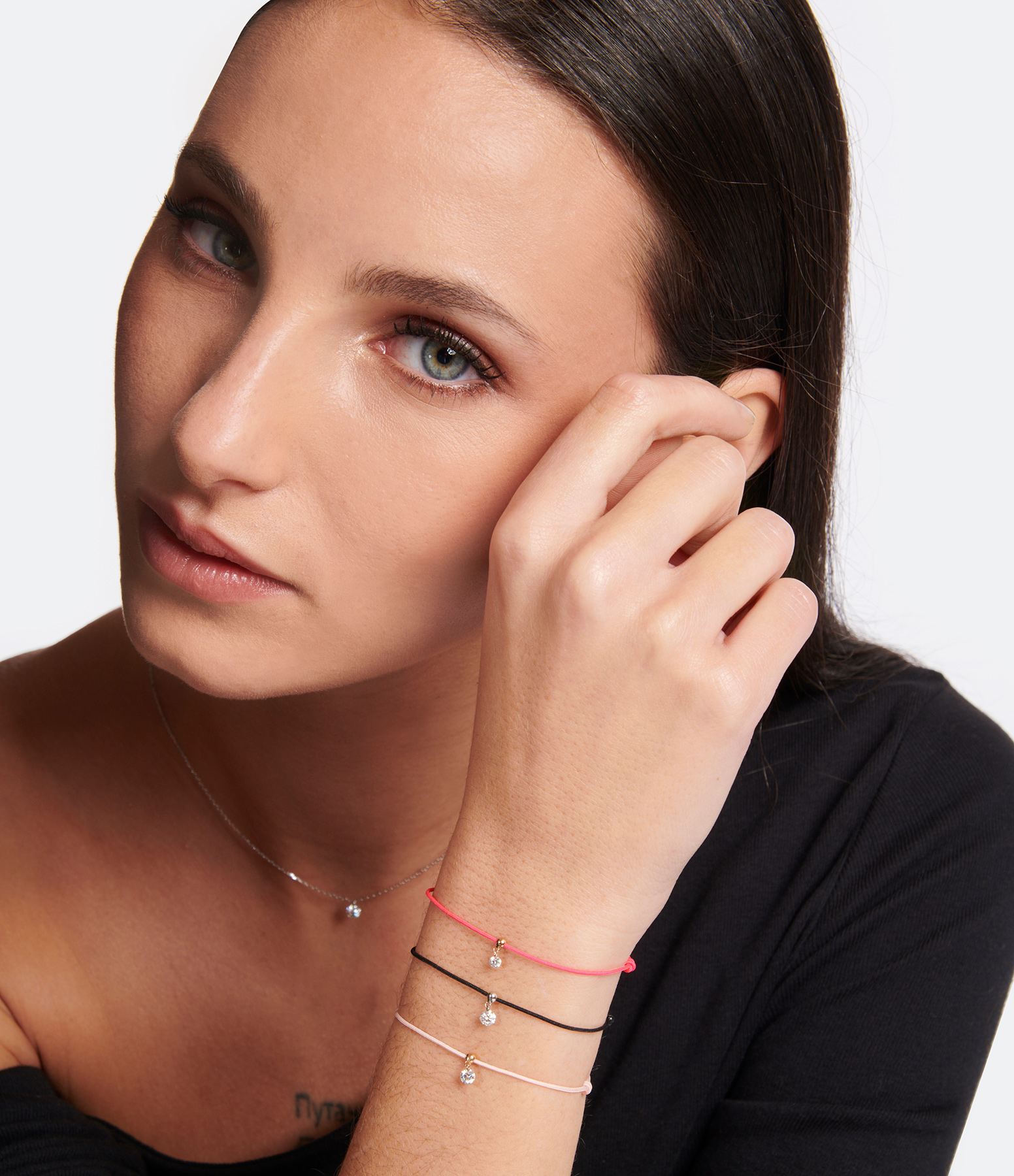 BB Diamond Brillant Bracelet with Neon Pink Cord in Rose Gold