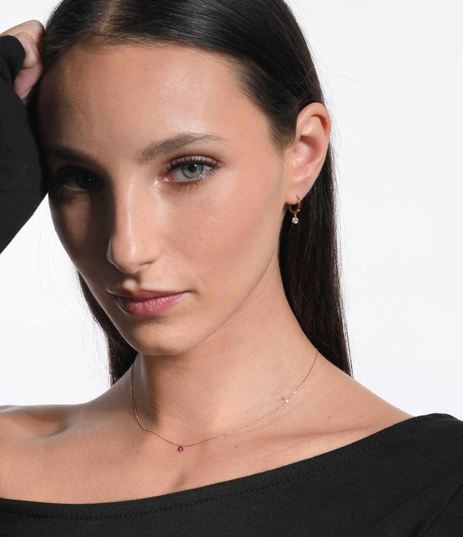 Mini Confetti Ruby Rose Gold Necklace