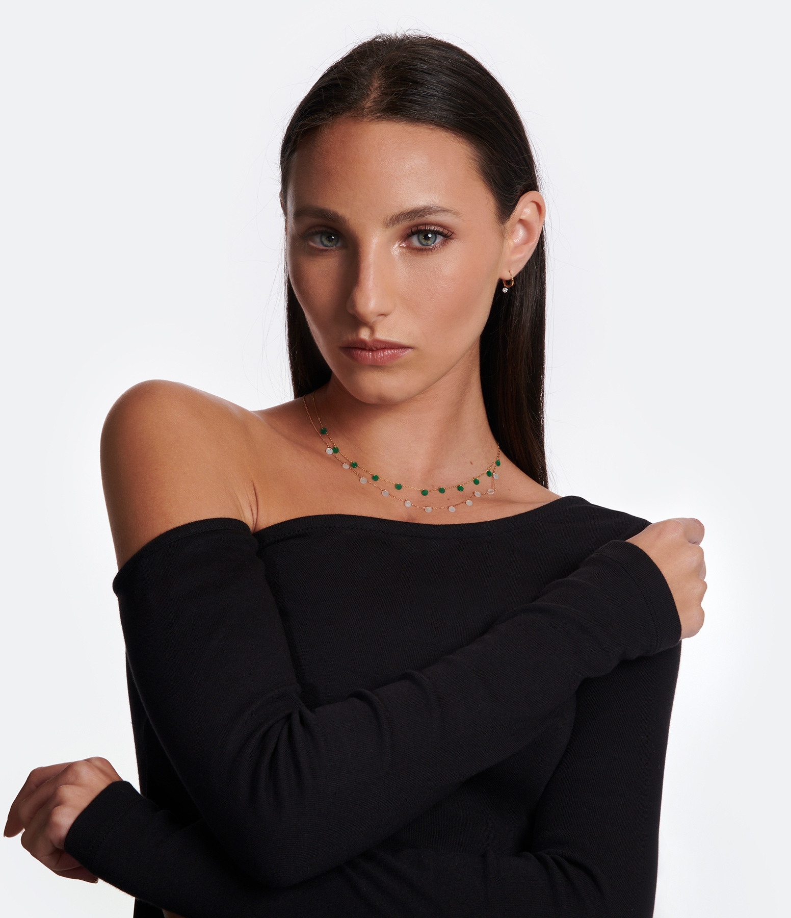 Green Onyx Polka Dot Necklace in Yellow Gold