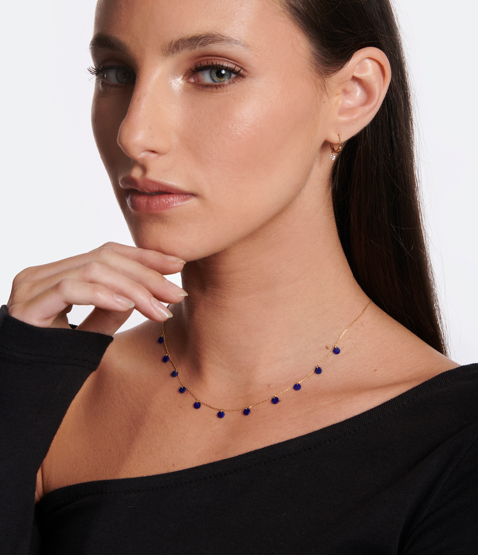 Yellow Gold Lapis Lazuli Polka Dot Necklace