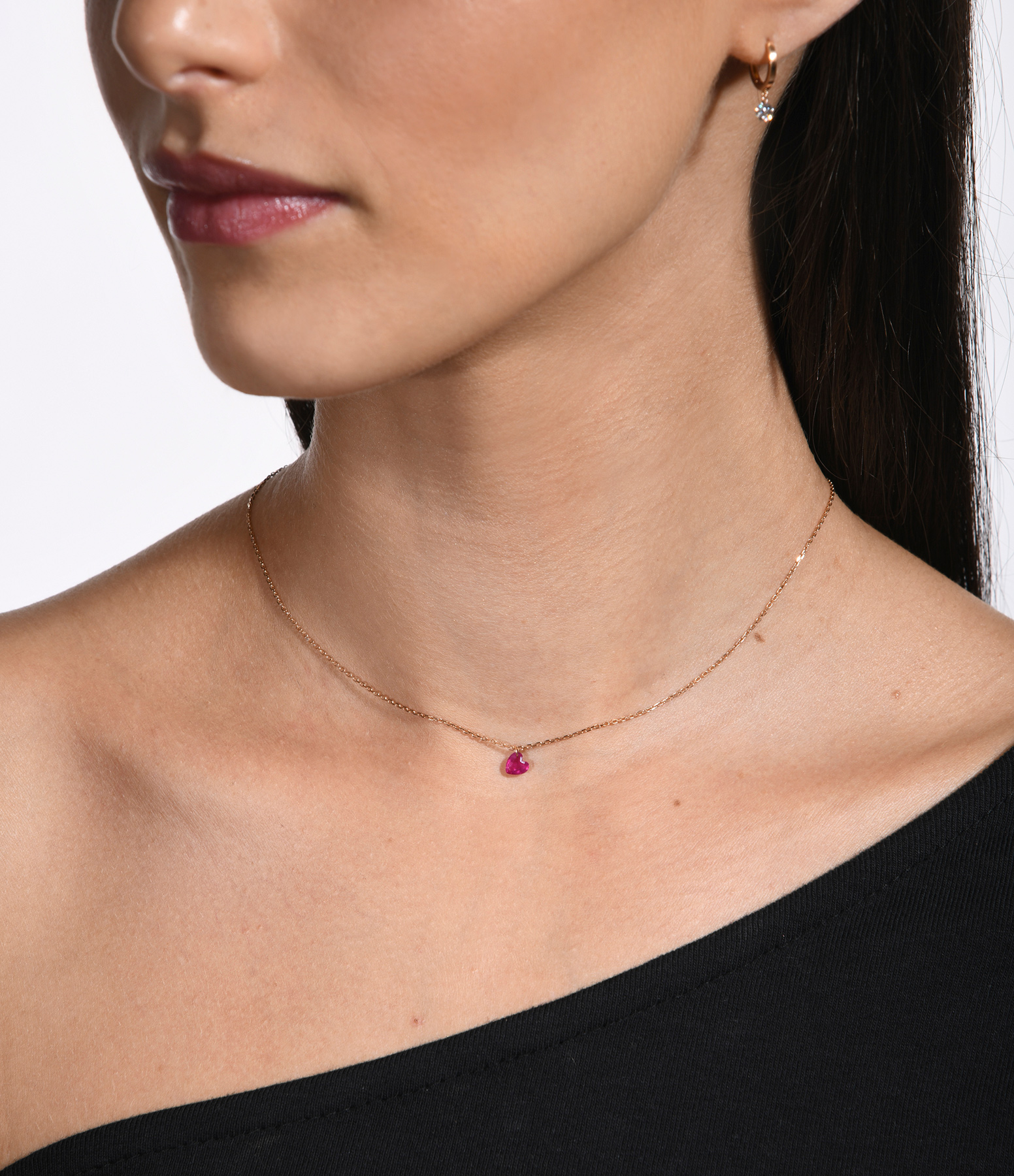 Ruby Heart Confetti Necklace in Rose Gold