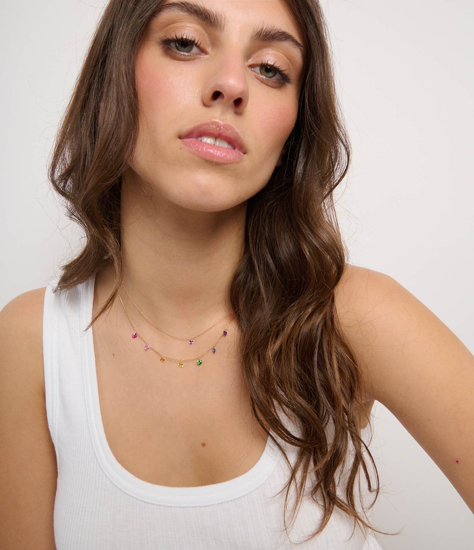 Confetti Rainbow Yellow Gold Necklace