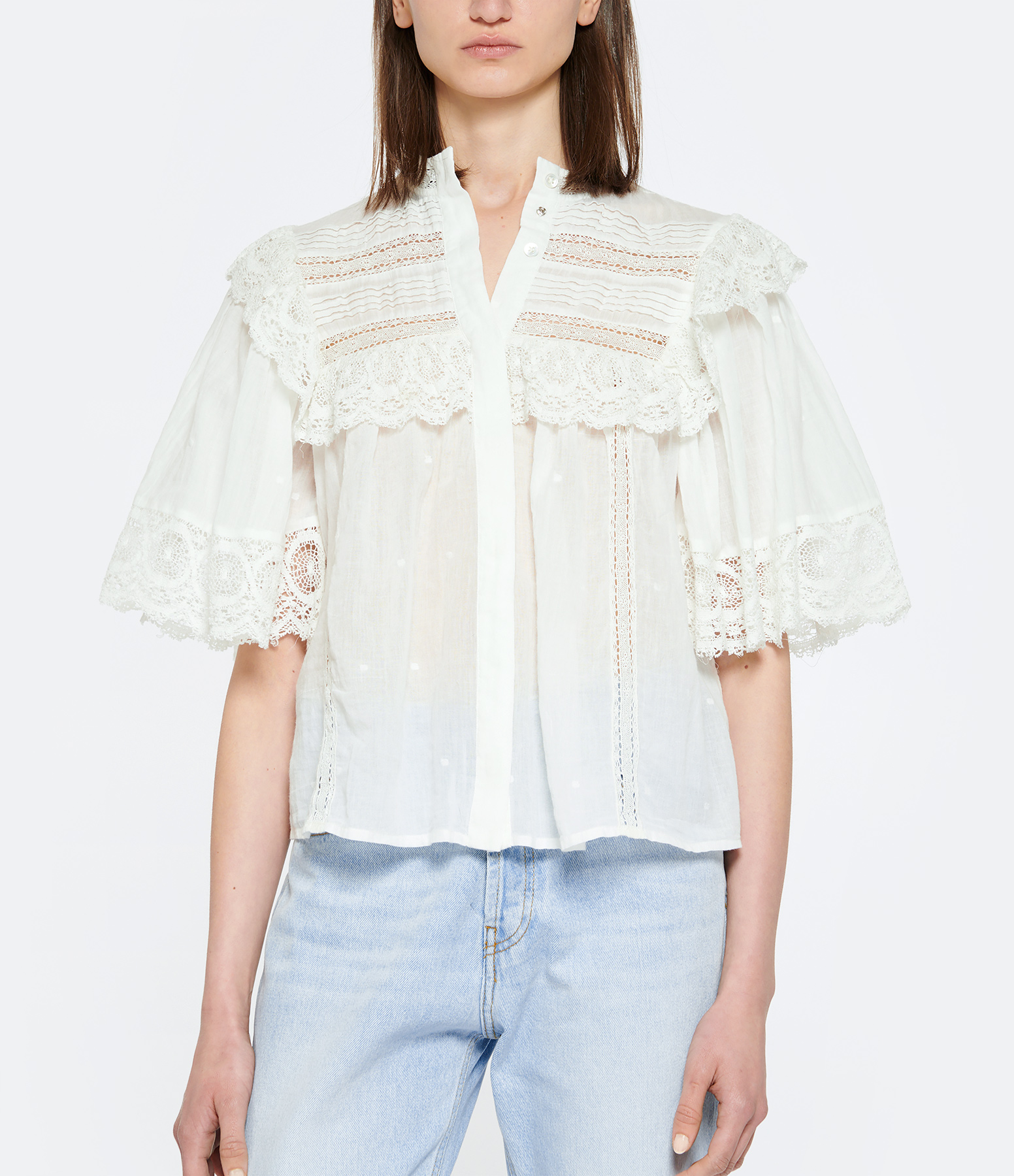 Lily Cotton Shirt with White Polka Dots