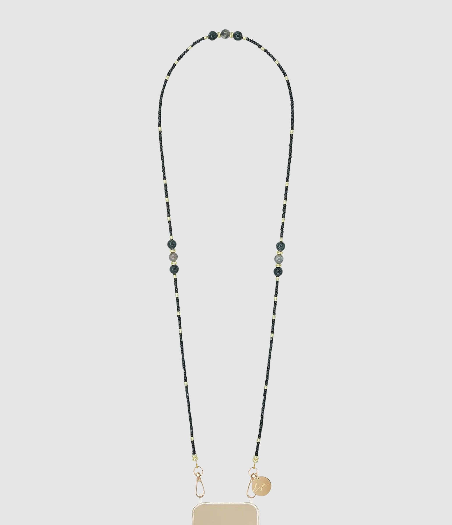 Long Iris Necklace with Black Pearls