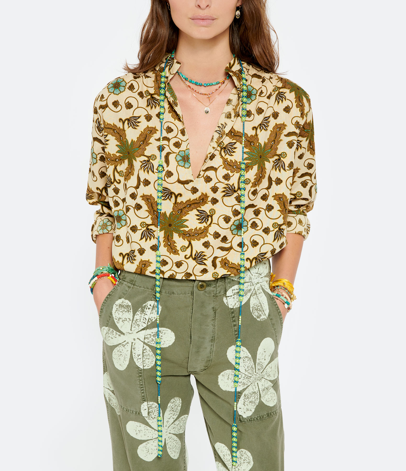 Beige Batik Blouse with Collar, Exclusive to Lulli