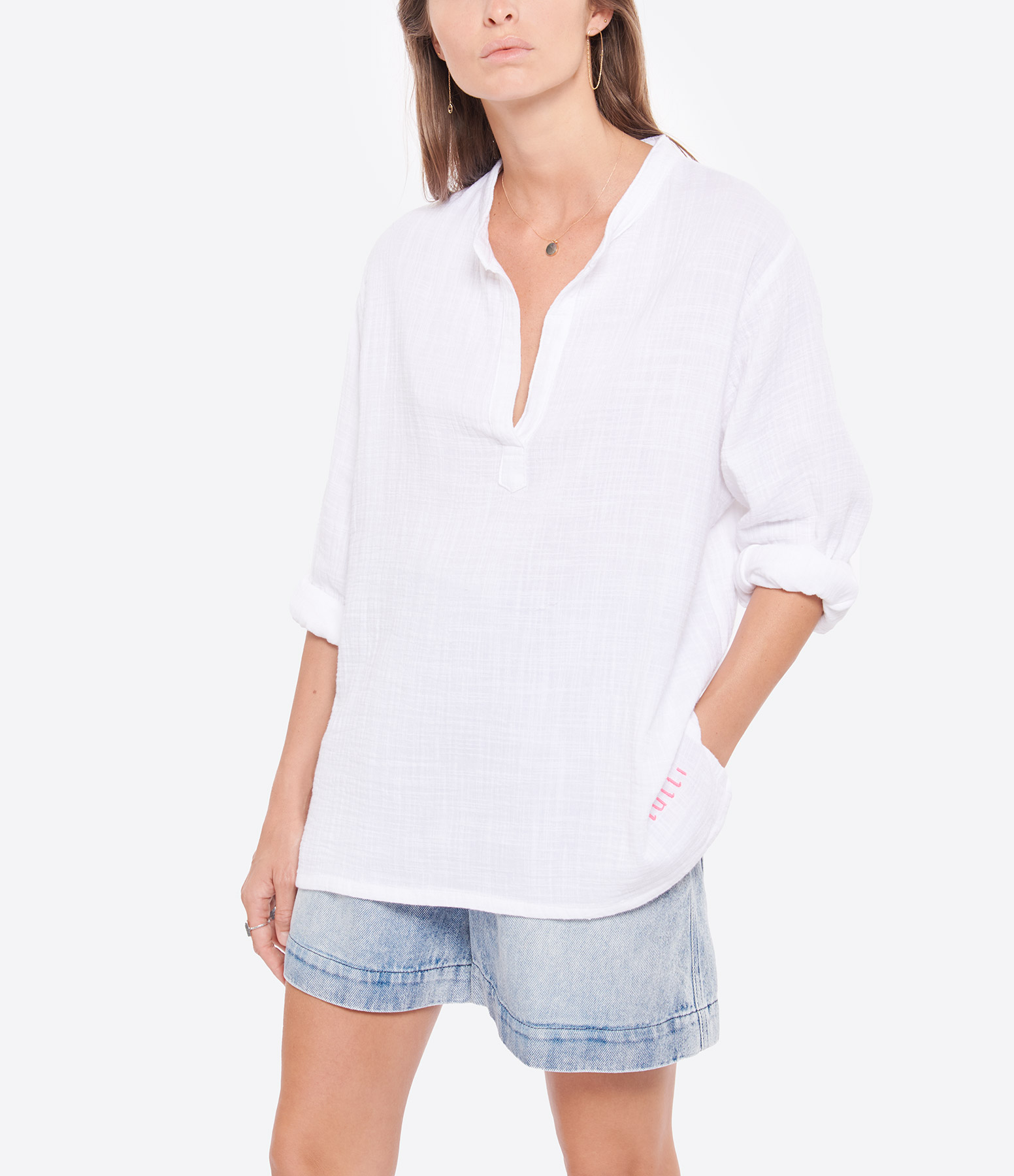 White and Pink Cotton Blouse, Exclusive to Lulli