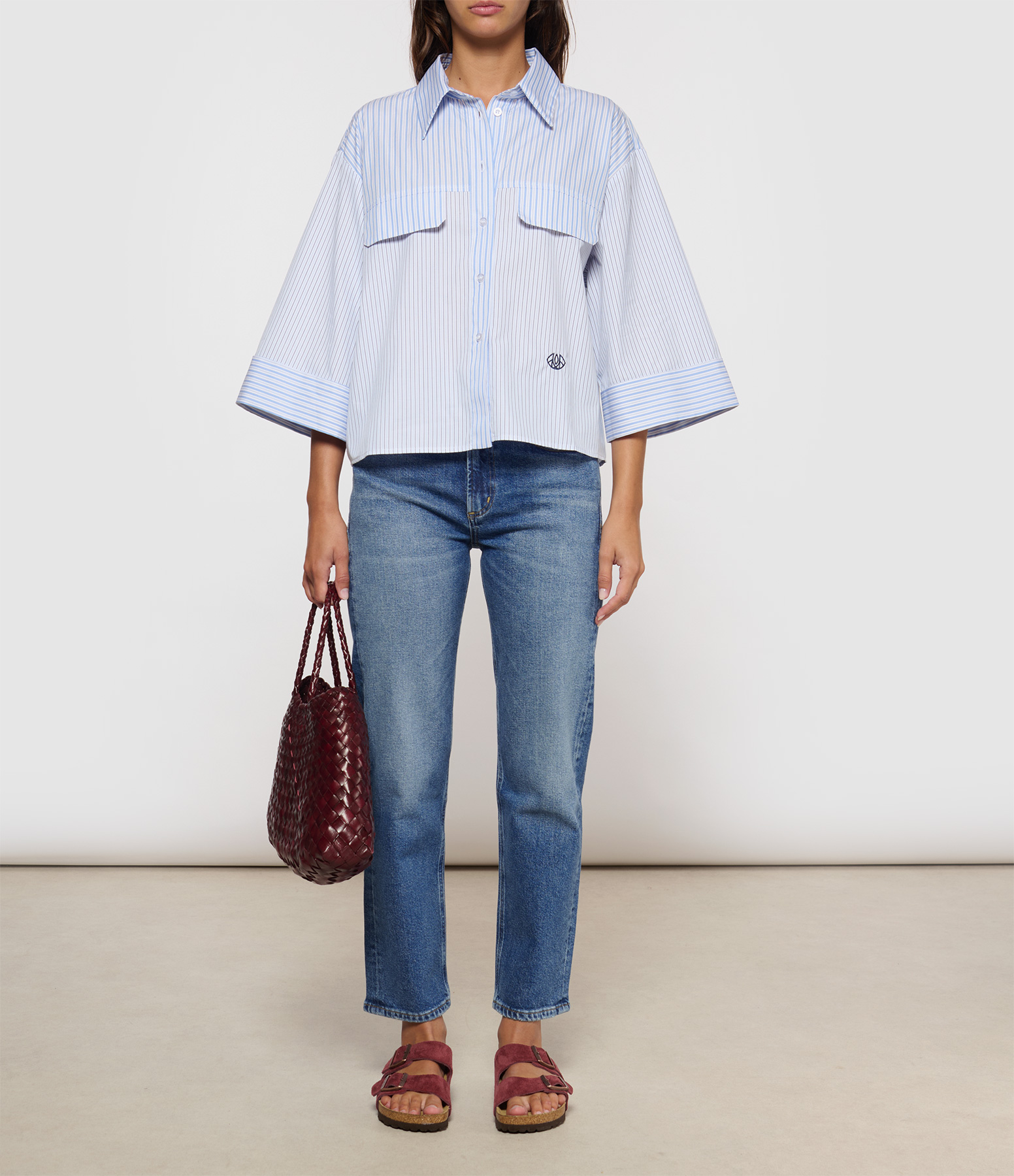 Fanny Rayure Belur Short-Sleeved Blue Shirt