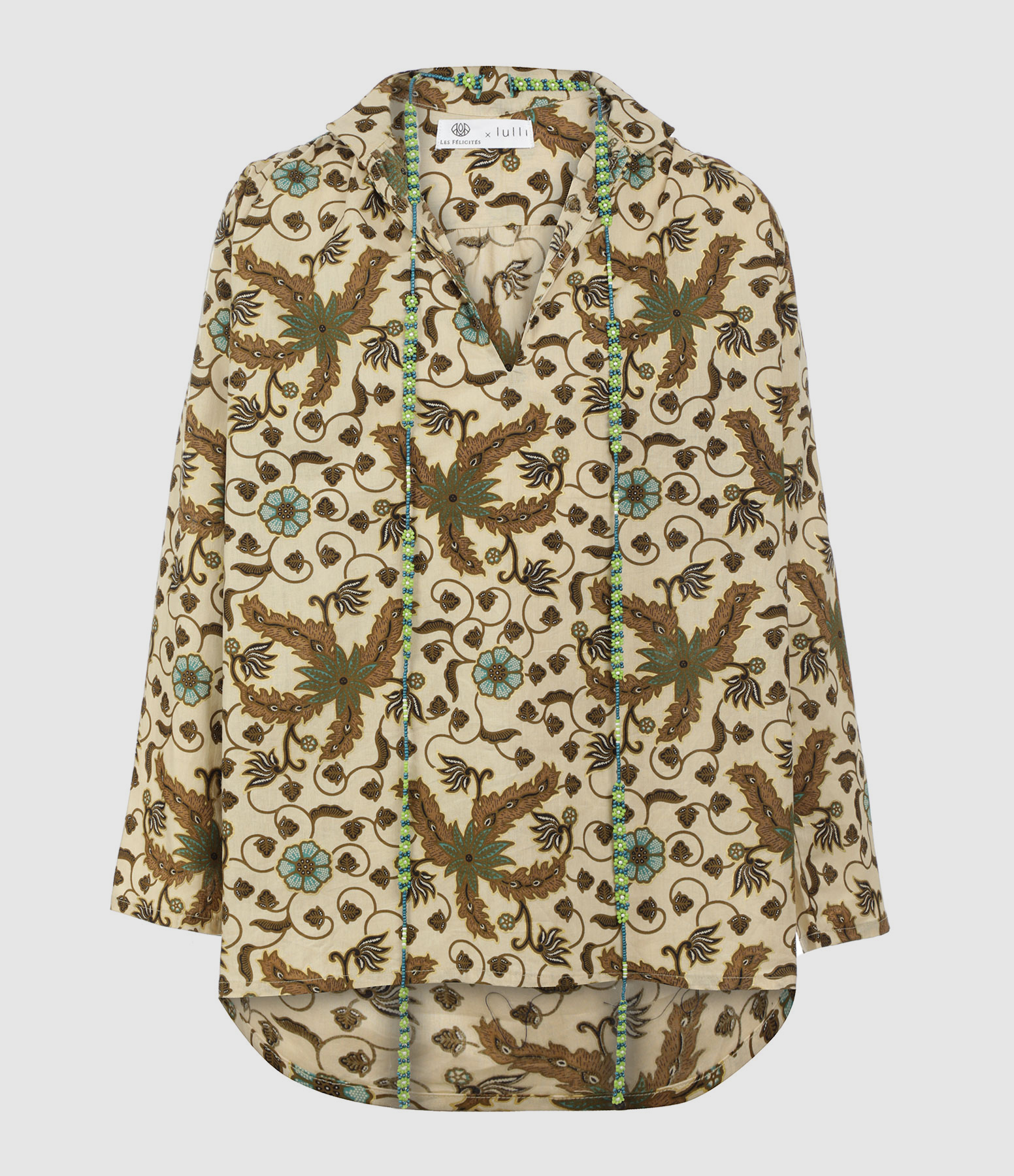 Beige Batik Blouse with Collar, Exclusive to Lulli