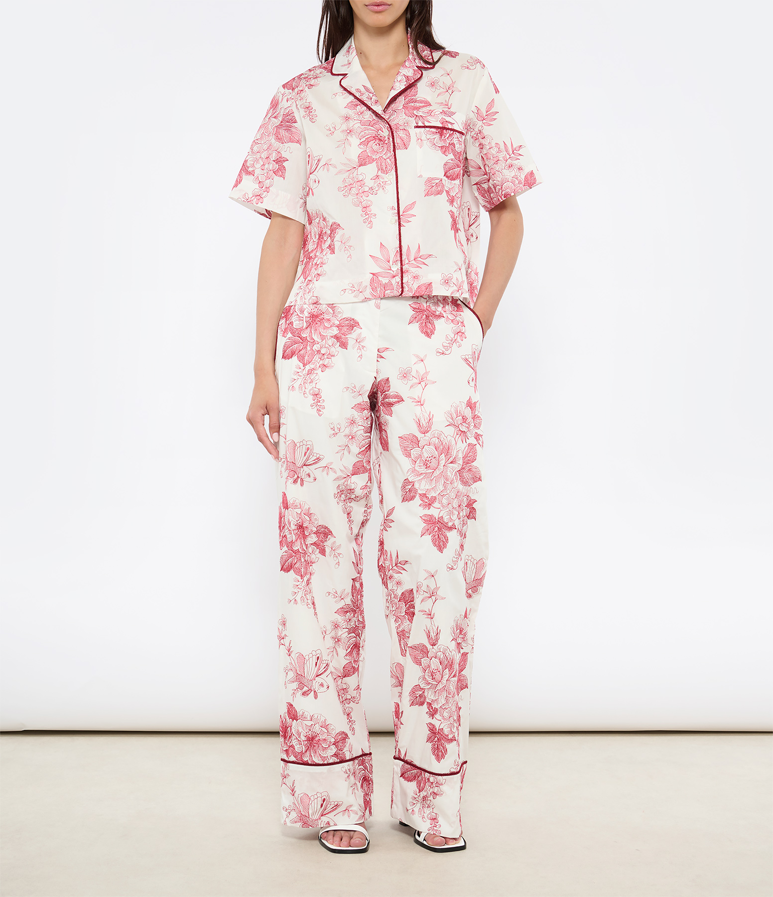 Evans Trousers, Ecru and Red Print