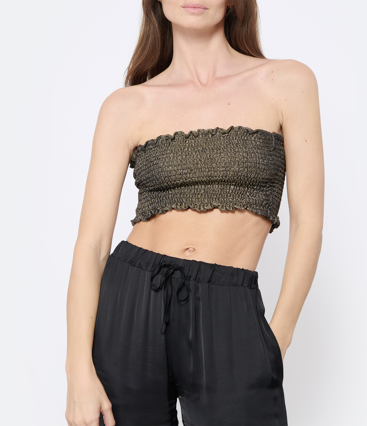 Hyna Black and Gold Lurex Mesh Bandeau Top