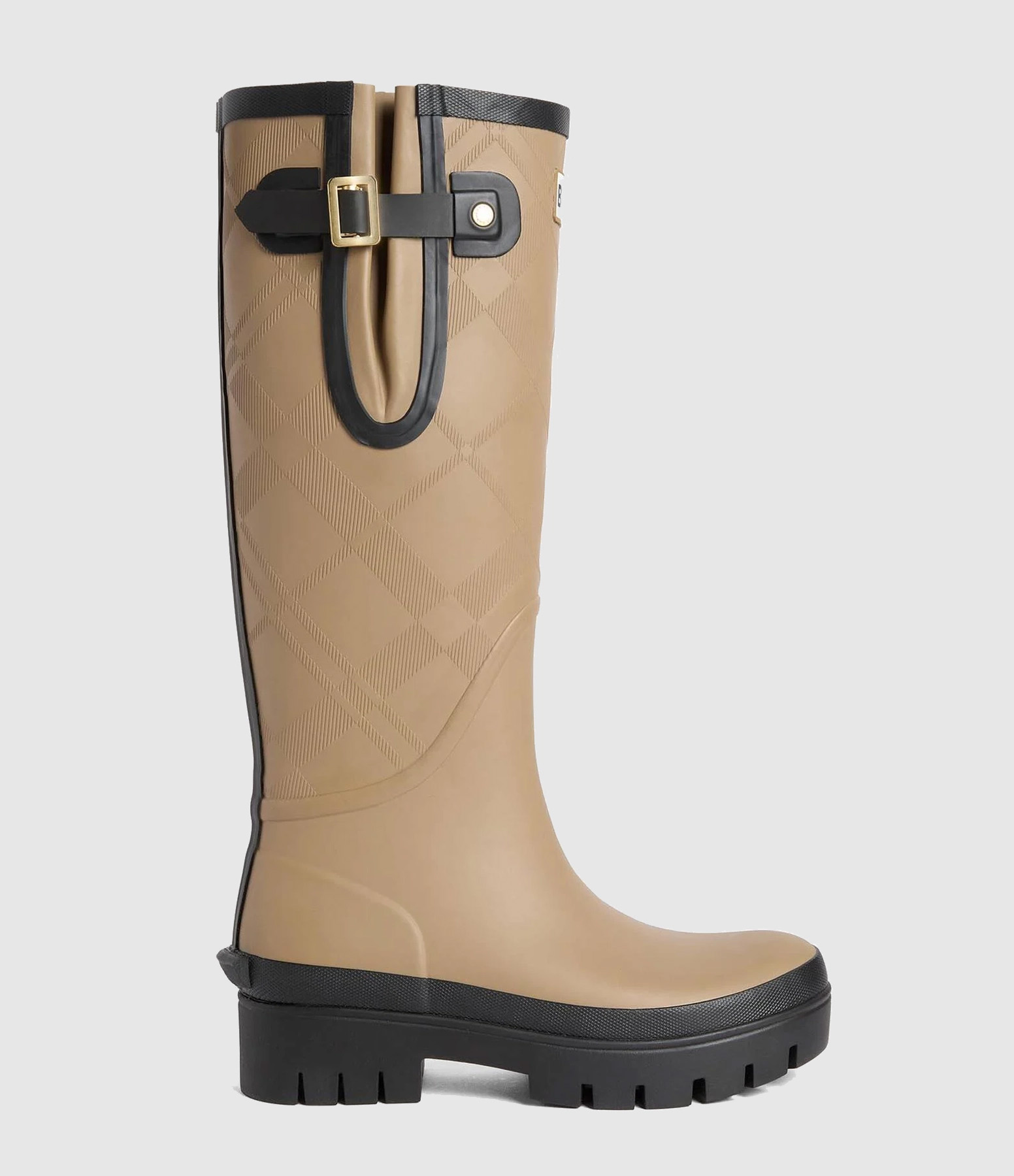 Leighton Tartan Tall Welly Boots – Military Brown and Black