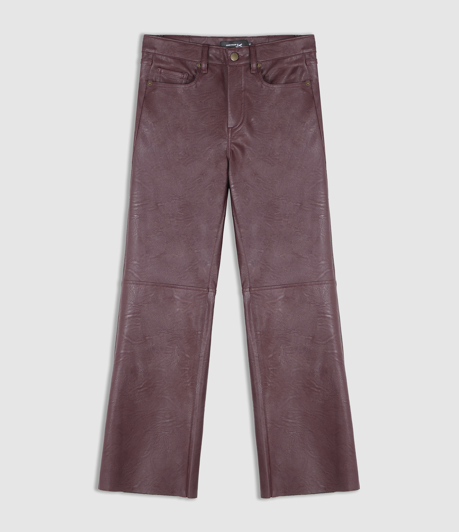 Gabryel Cropped Flare Faux Leather Trousers in Burgundy
