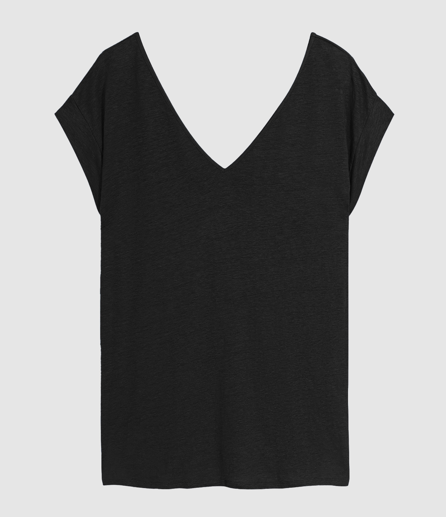 Black Linen V-neck T-shirt with low-cut back