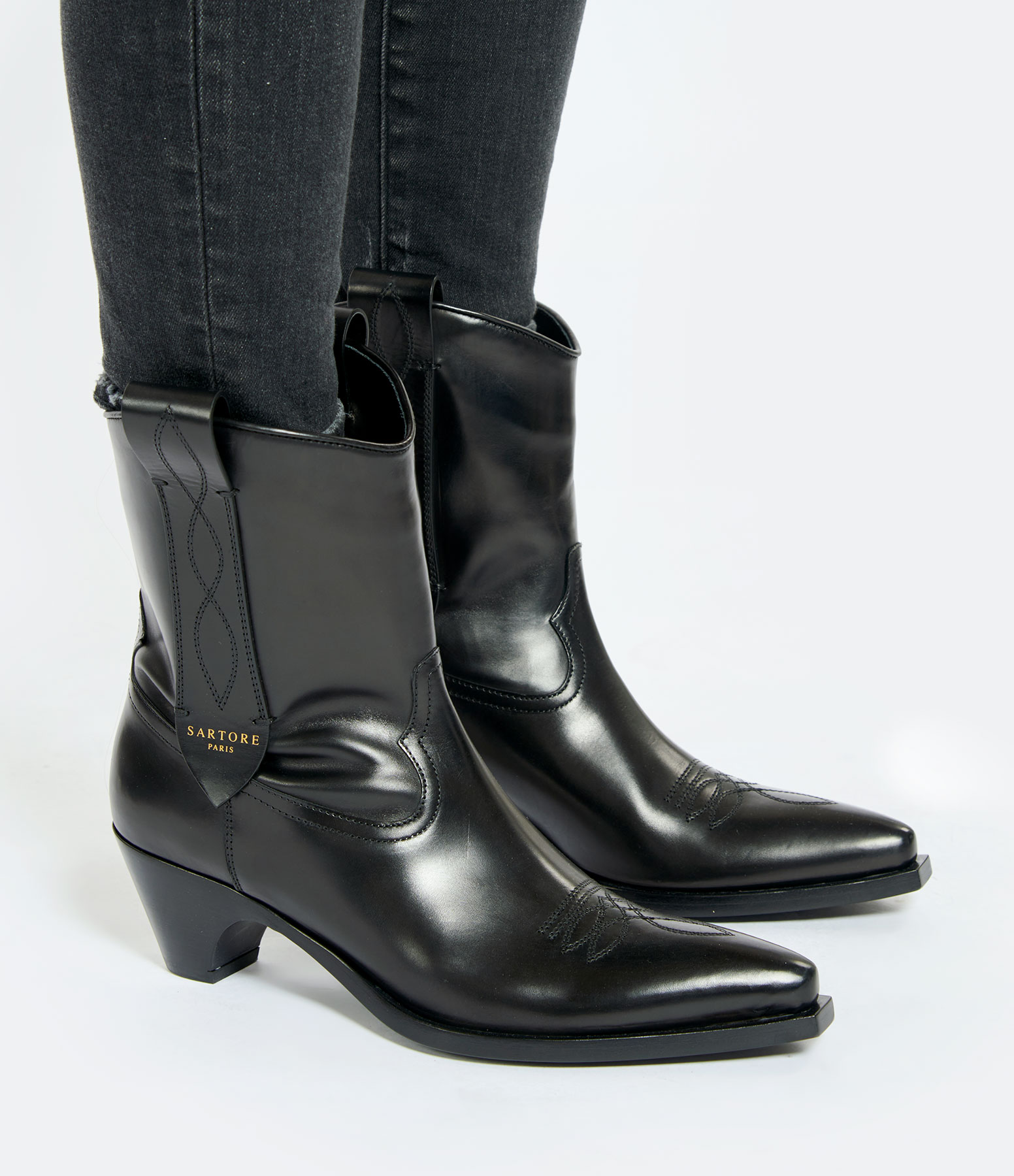 Justine Black Leather Ankle Boots, a collaboration between Made in Tomboy and Sartore