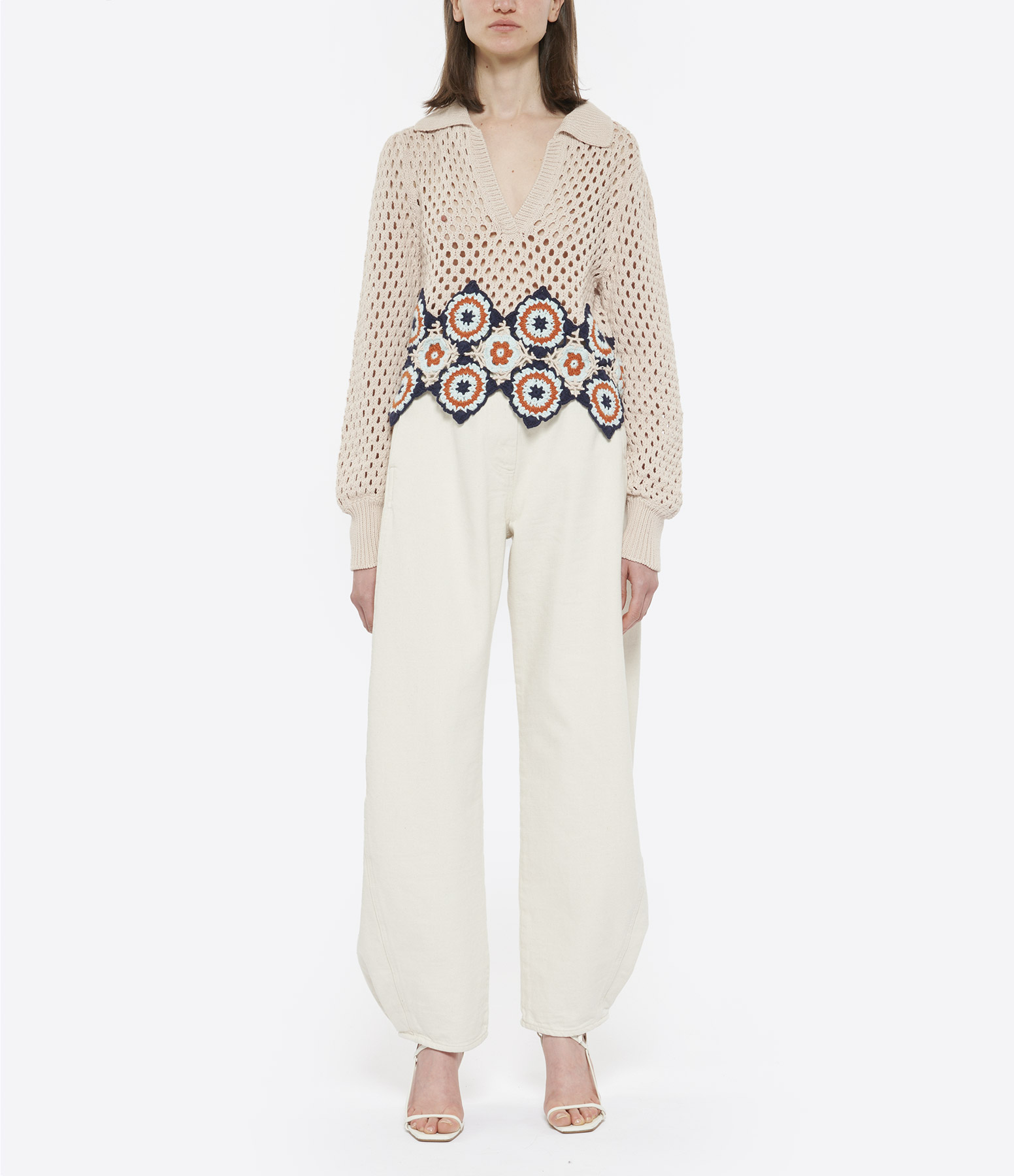Isabelle Ecru Cotton Chino Trousers
