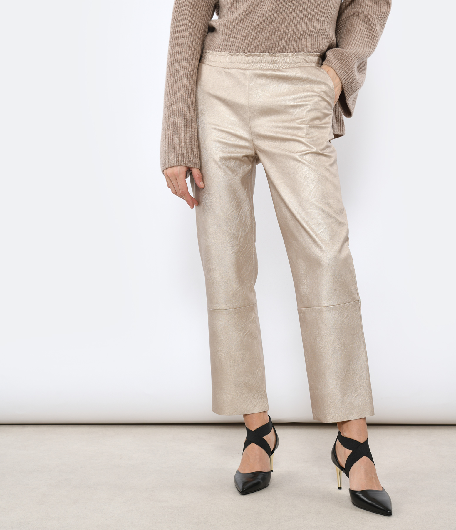 Pantavegan Vegan Leather Trousers in Champagne