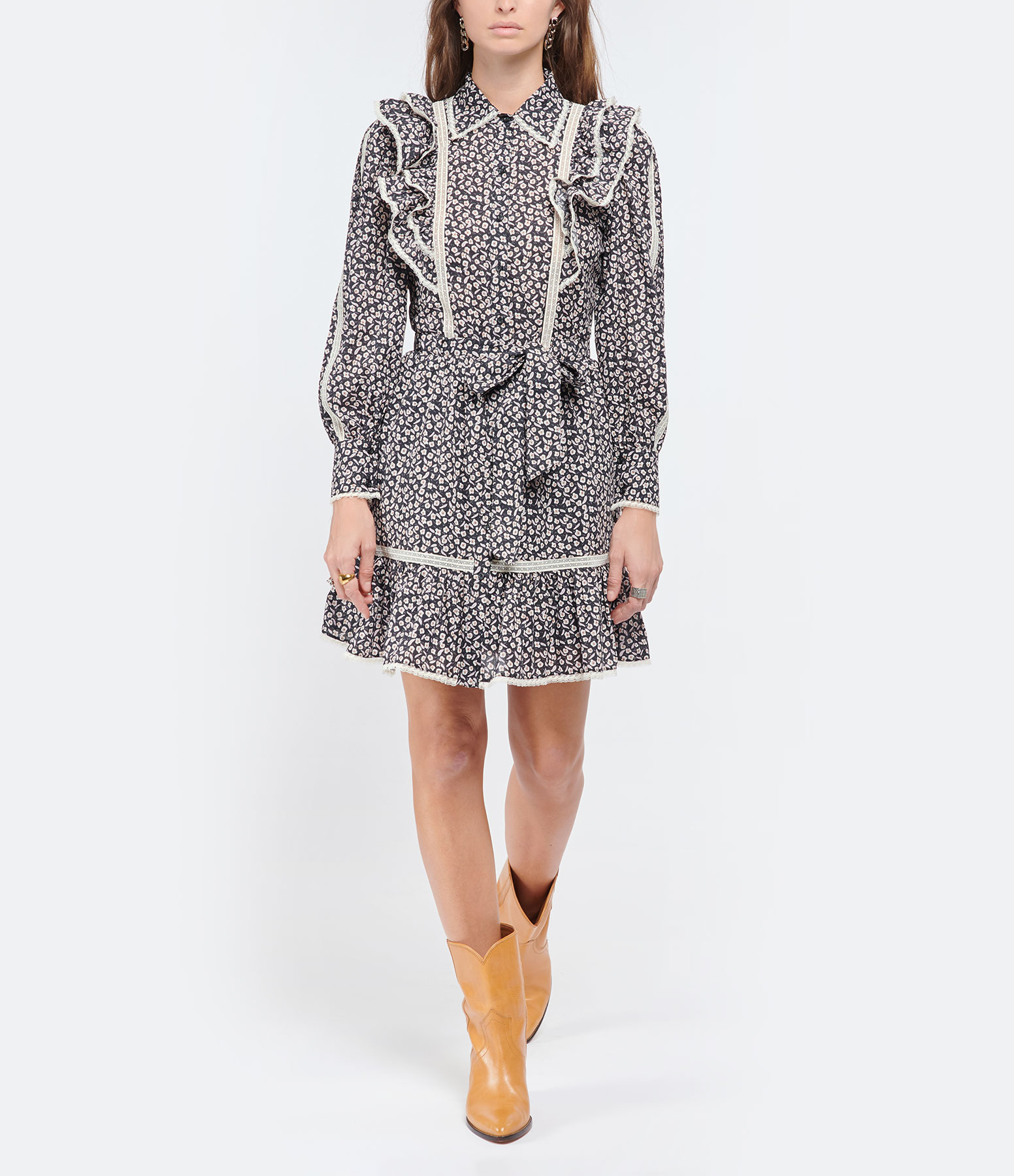 Jacky Cotton Dress with Dark Floral Print