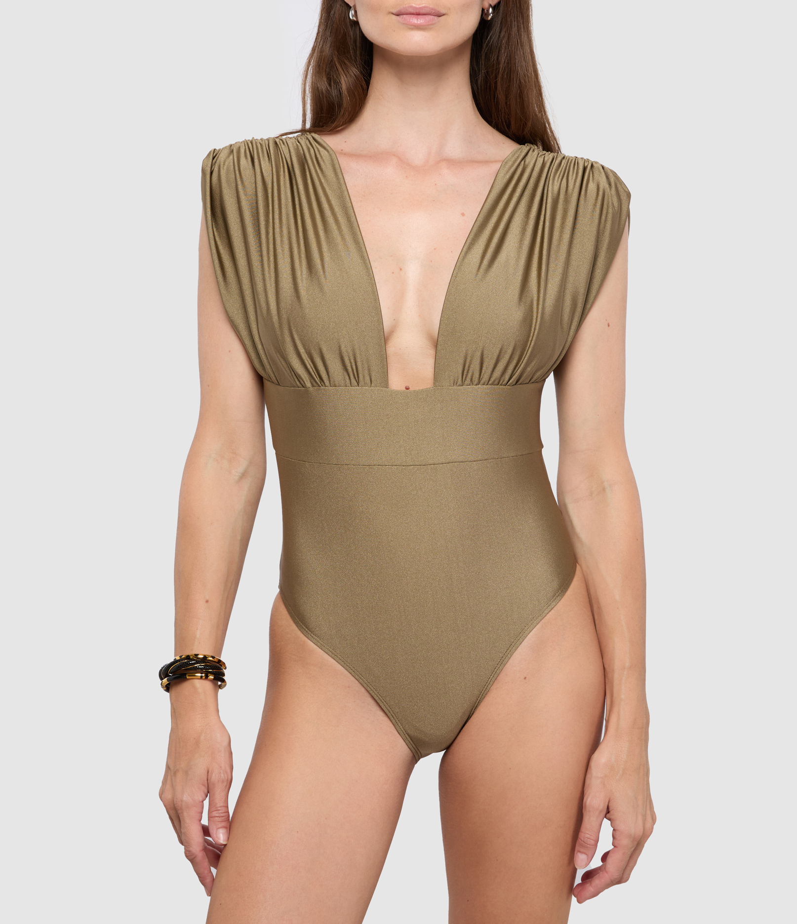 Monceau One-Piece Swimsuit in Taupe with Sequins