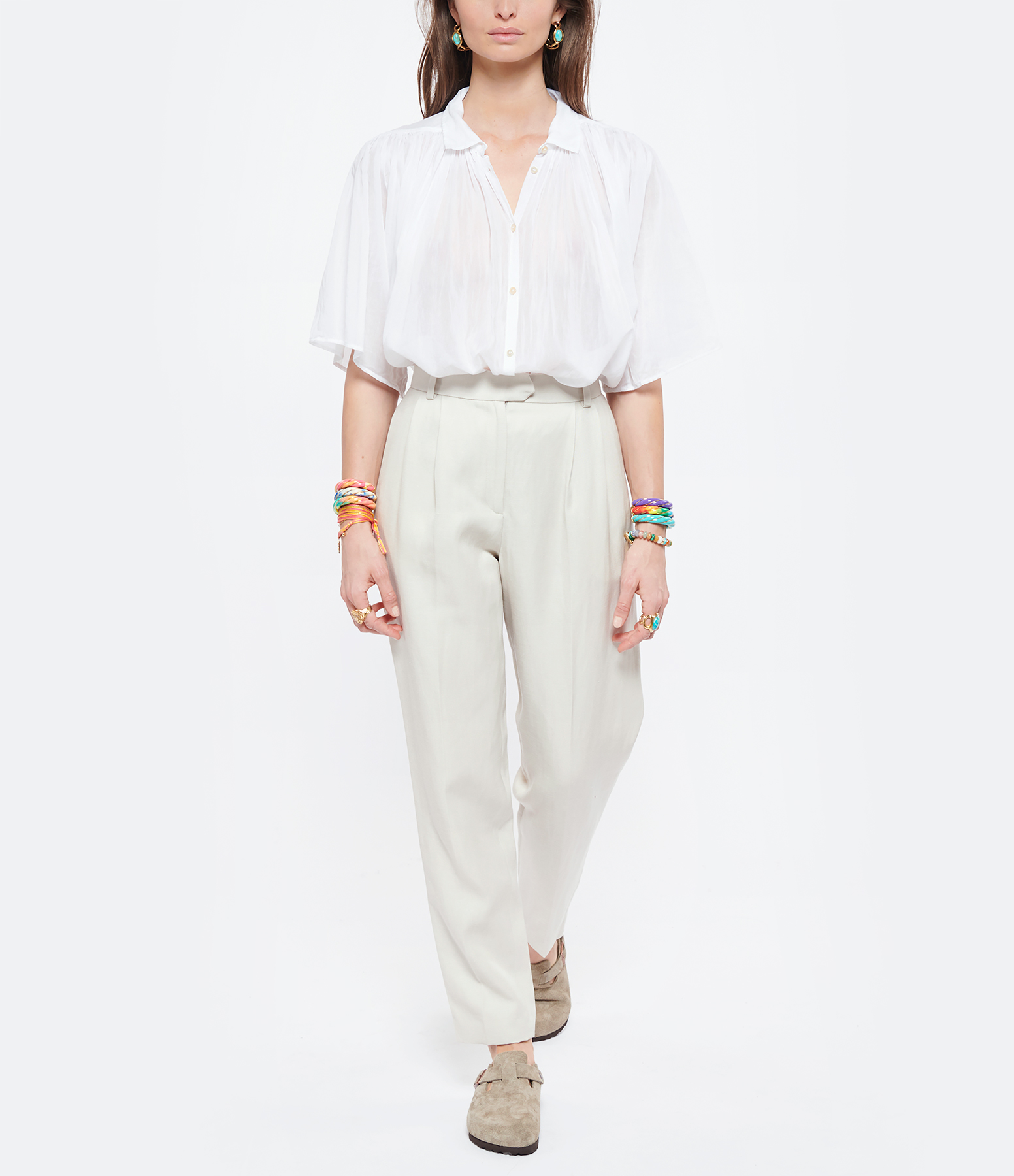 Albin Ecru Linen Carrot Trousers