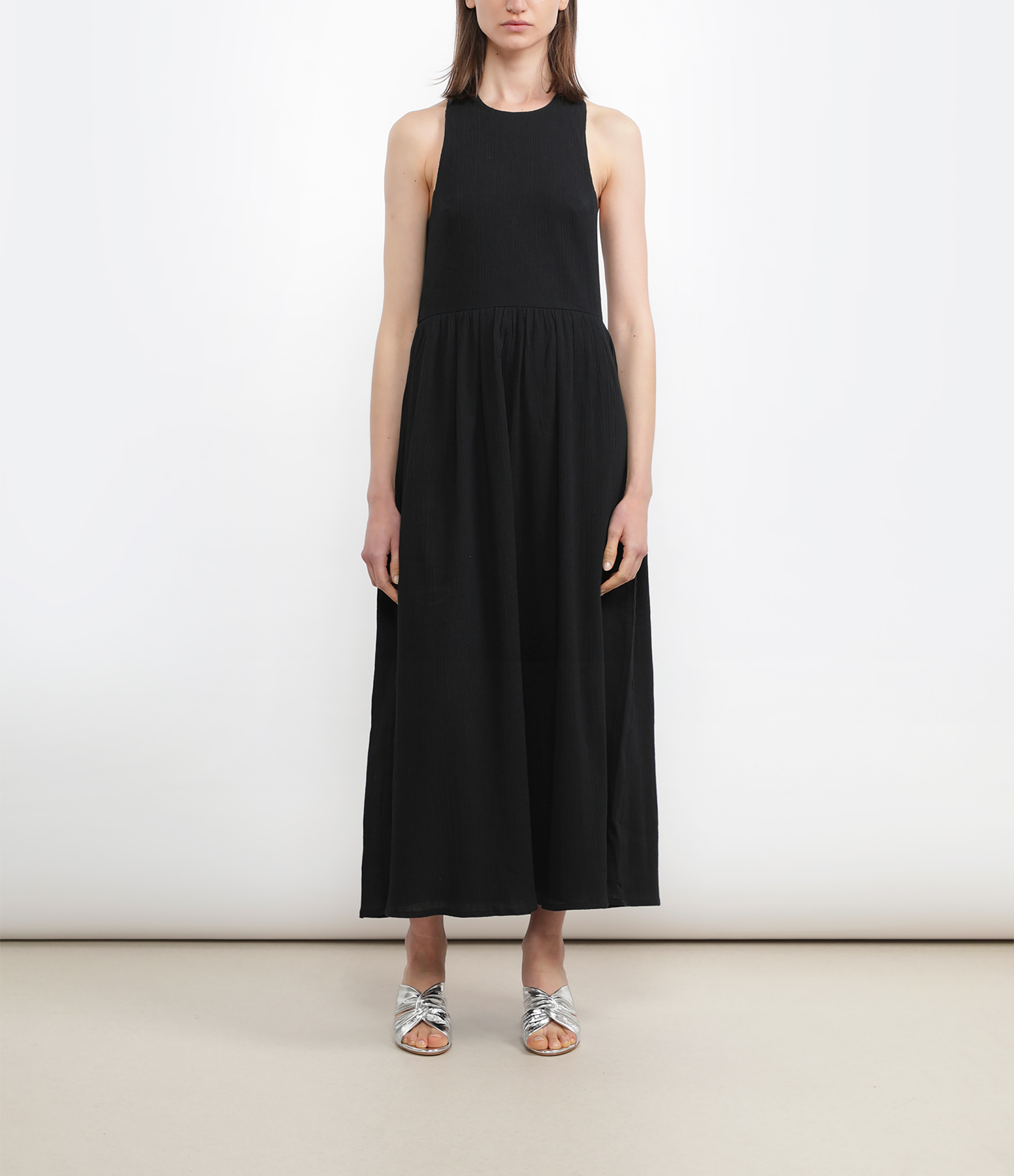 Doria Black Cotton Cross-Back Dress