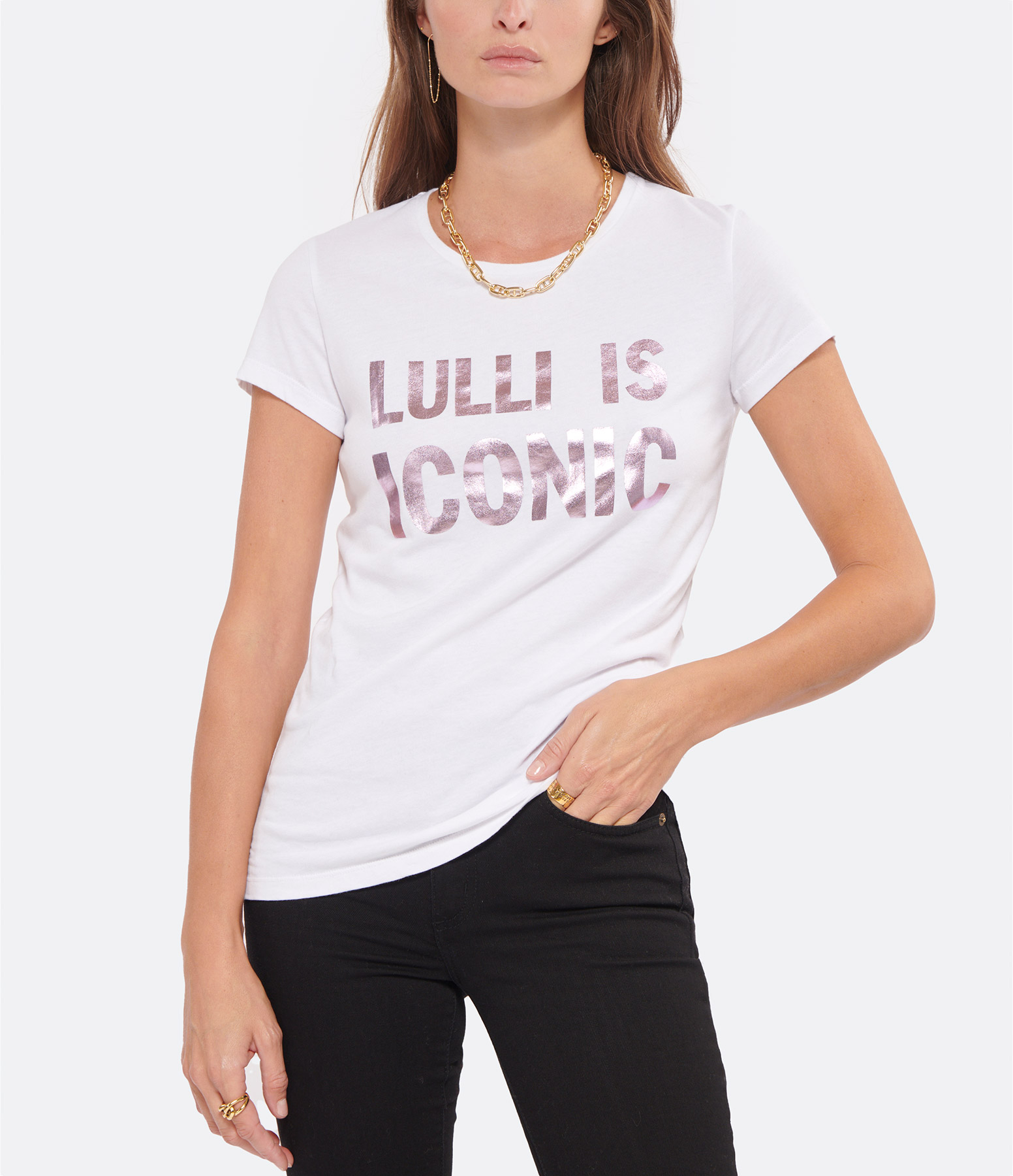 Lulli ‘Is Iconic’ White Cotton T-shirt, Lulli 20th Anniversary Exclusive