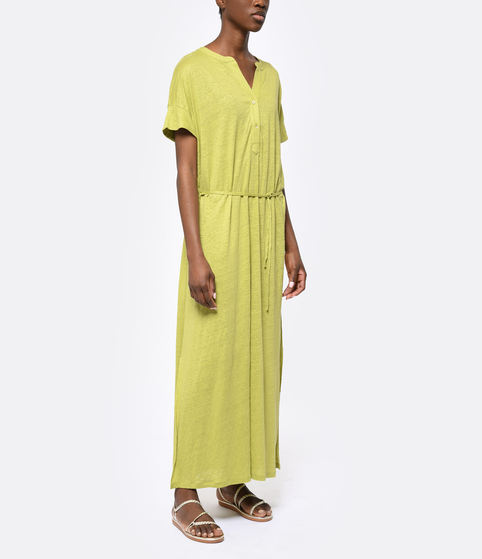Long Aniseed-Coloured Linen Dress
