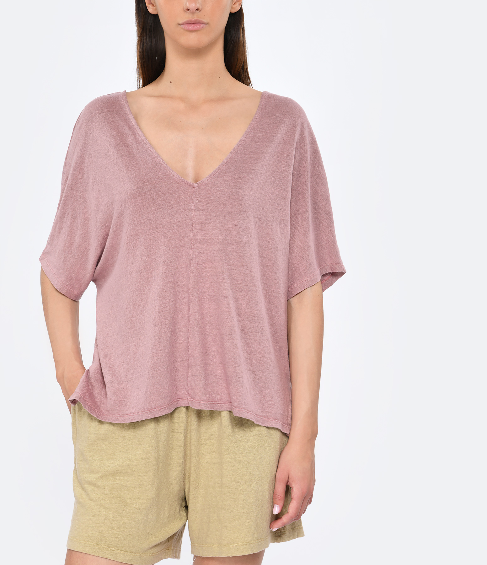 Rosewood Linen V-neck T-shirt