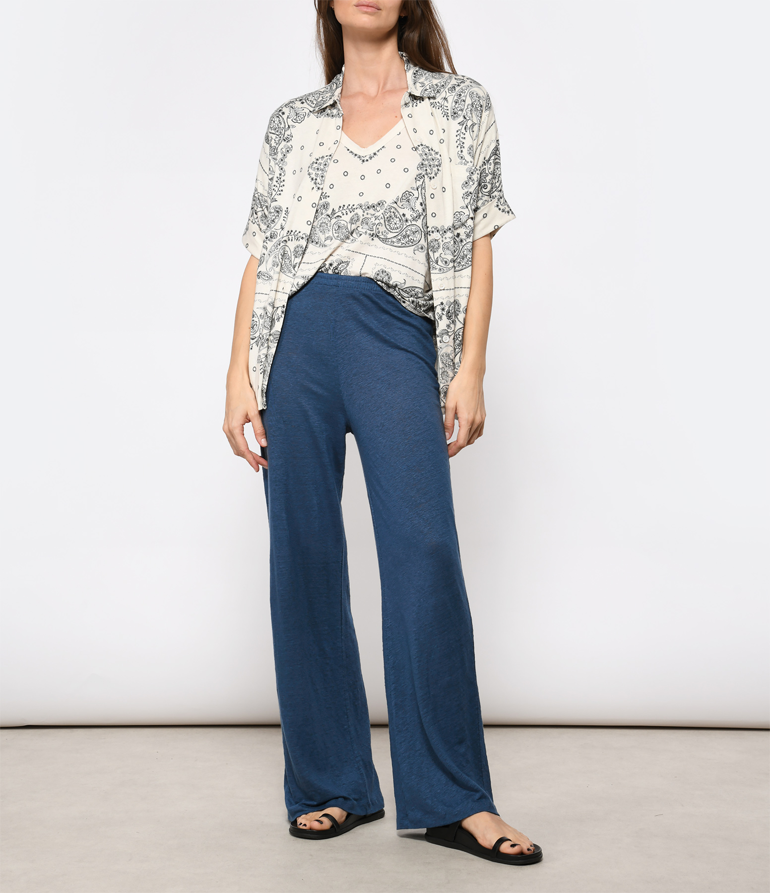 Taormina Blue Linen Flowy Trousers
